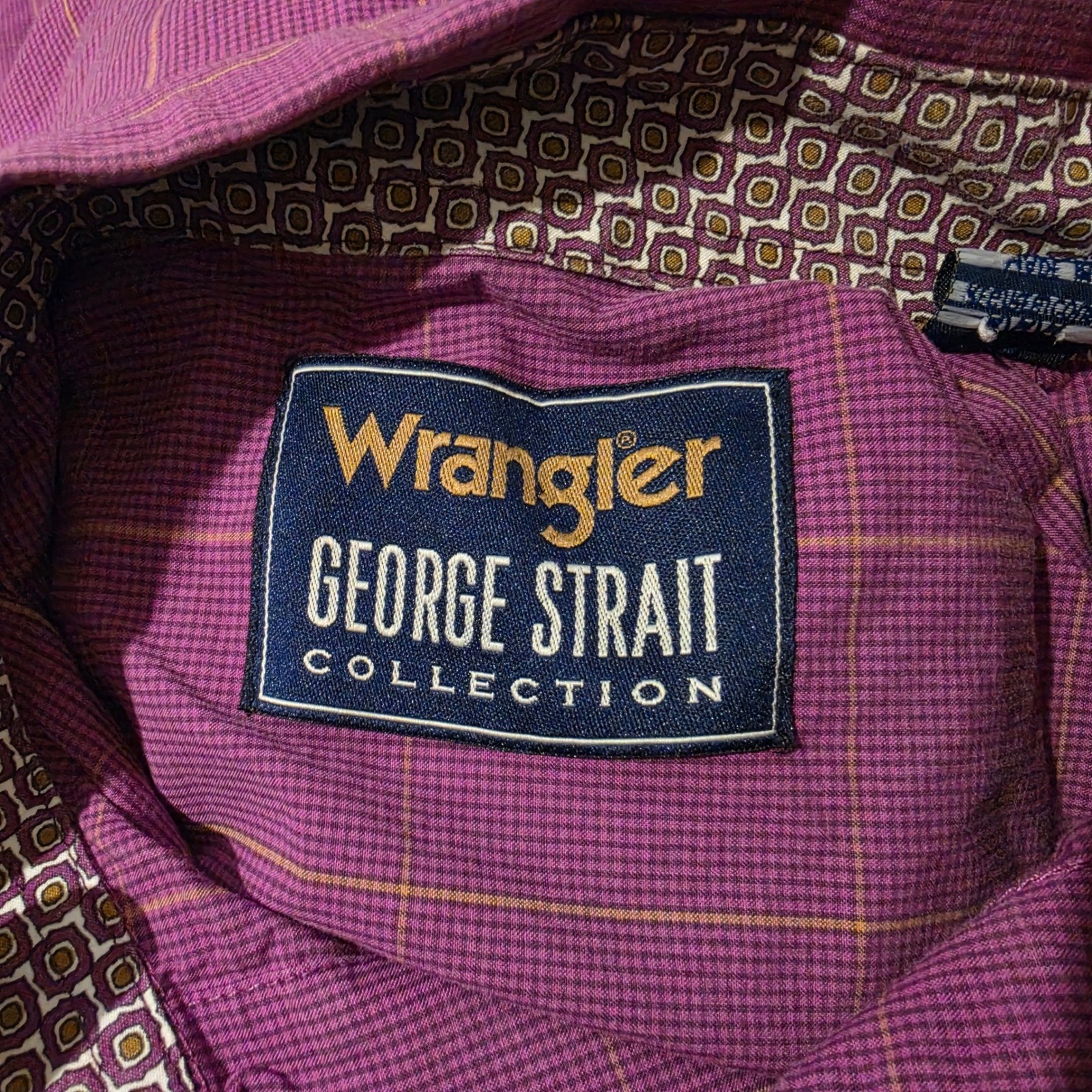 Wrangler George Strait Mens Purple Windowpane Check Western Button Down Shirt M