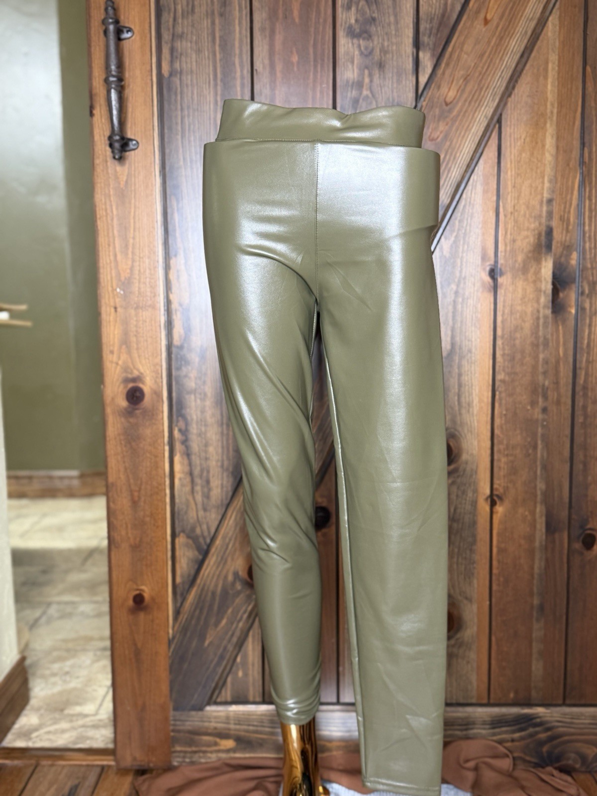 Steve Madden Small S/M Women’s High Waist Olive Green Faux Vegan Leather Legging