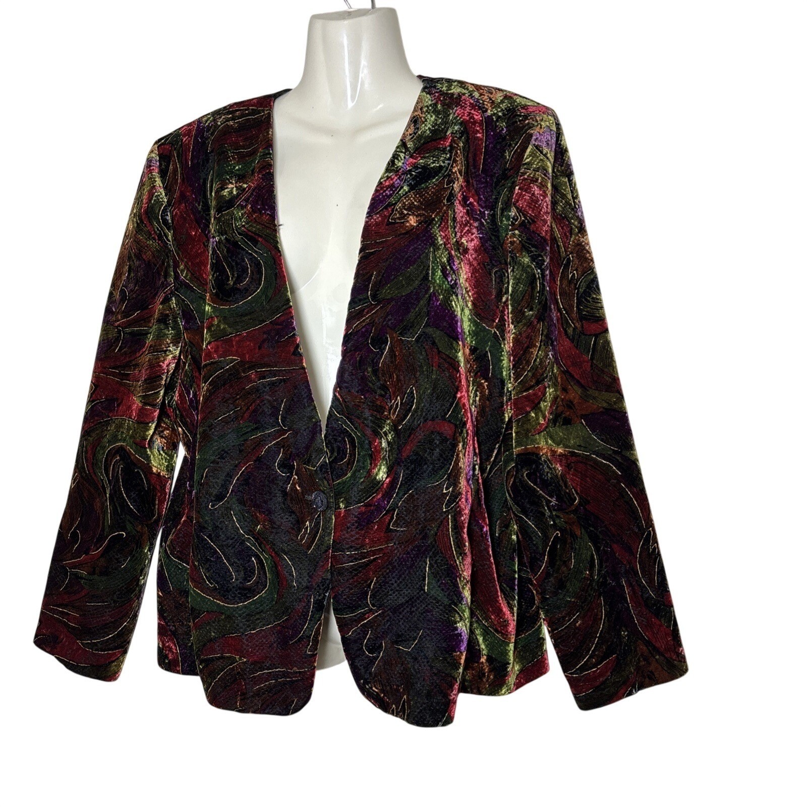 Norton McNaughton Vintage Velvet Blazer Jewel Tone Abstract Swirl Jacket Size 12