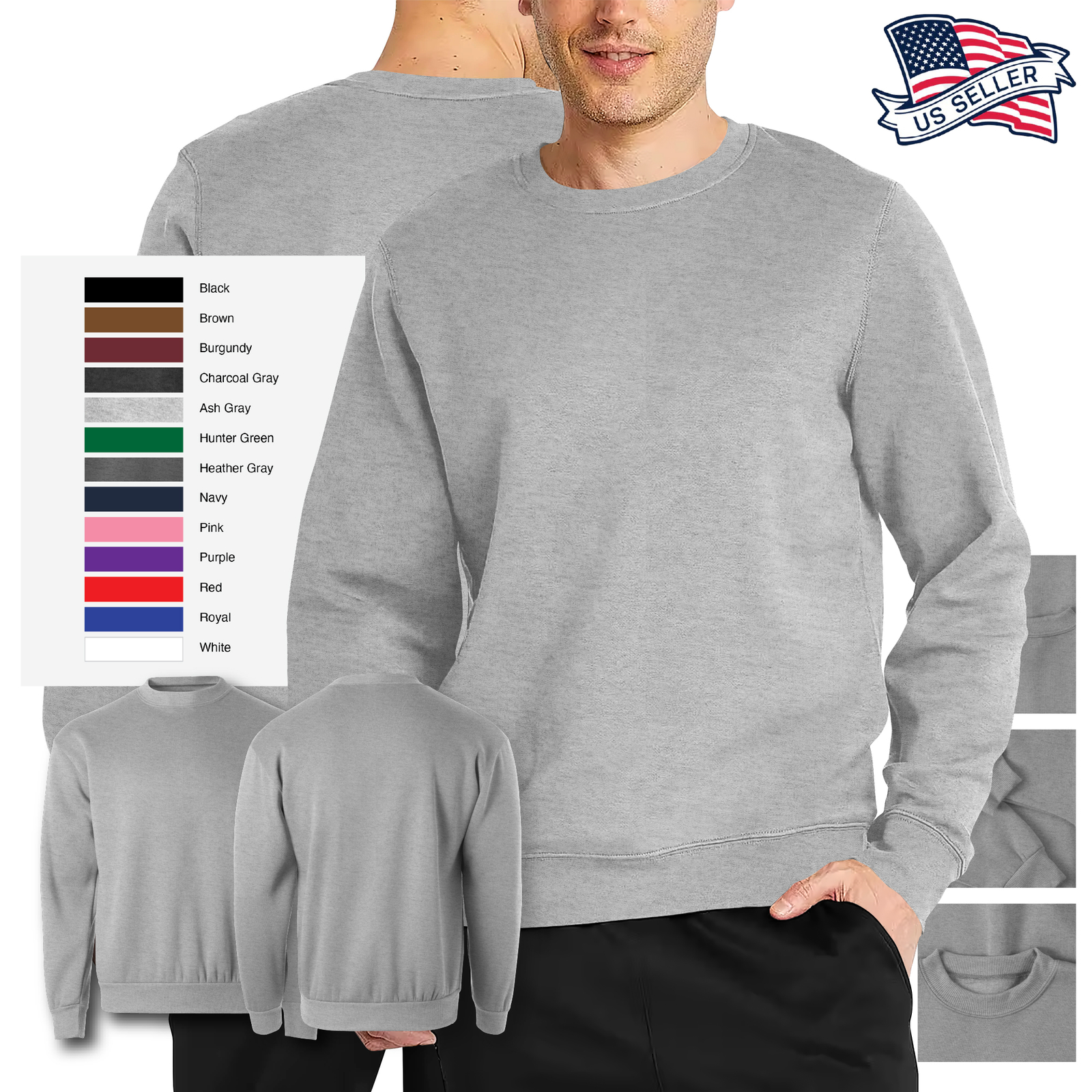 Mens Ultimate Heavyweight Sweatshirt Crew Neck Fleece Essentials Pullover XS-5XL