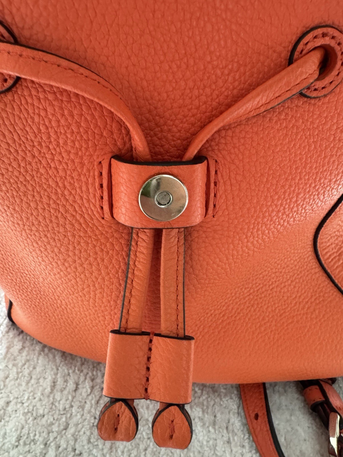 kate spade new york Orange Pebbled Drawstring Backpack w/ Pouch Zip Pocket