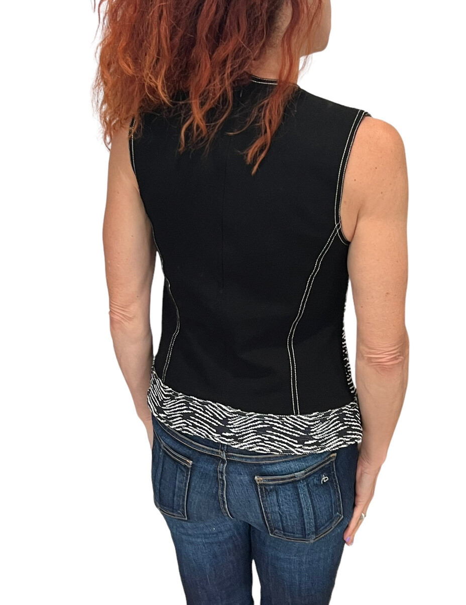 DEREK LAM Italy Black White Zebra Jacquard Stripe sleeveless Denim top SZ 4