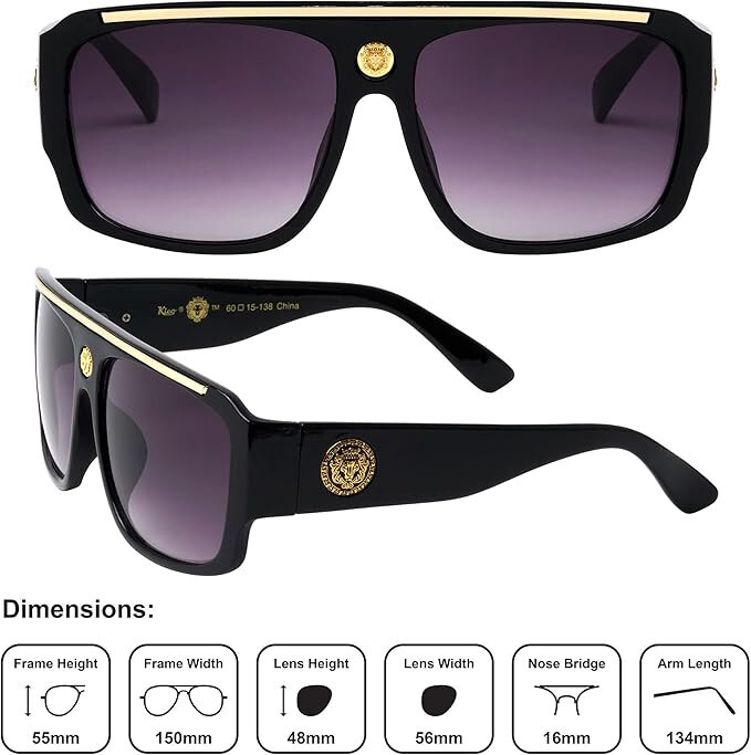 Oversized Square Kleo Lion Head Medallion Flat Top Sunglasses Lentes Shades