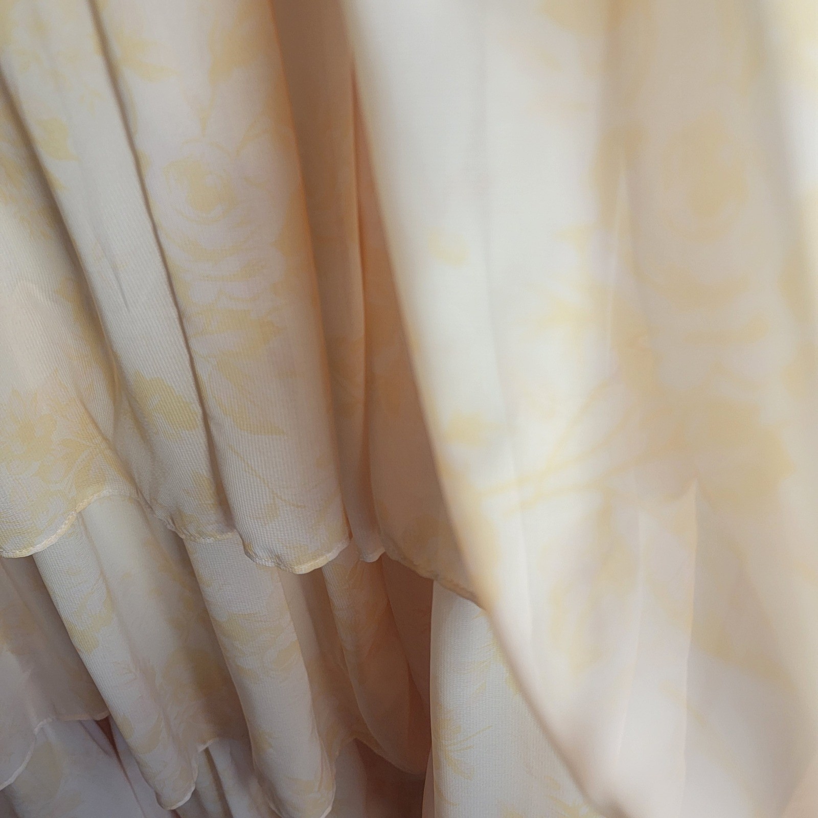 Ao Yan Butter Yellow Tiered Ruffled Maxi Formal Dress Prom Gown NWT Size S