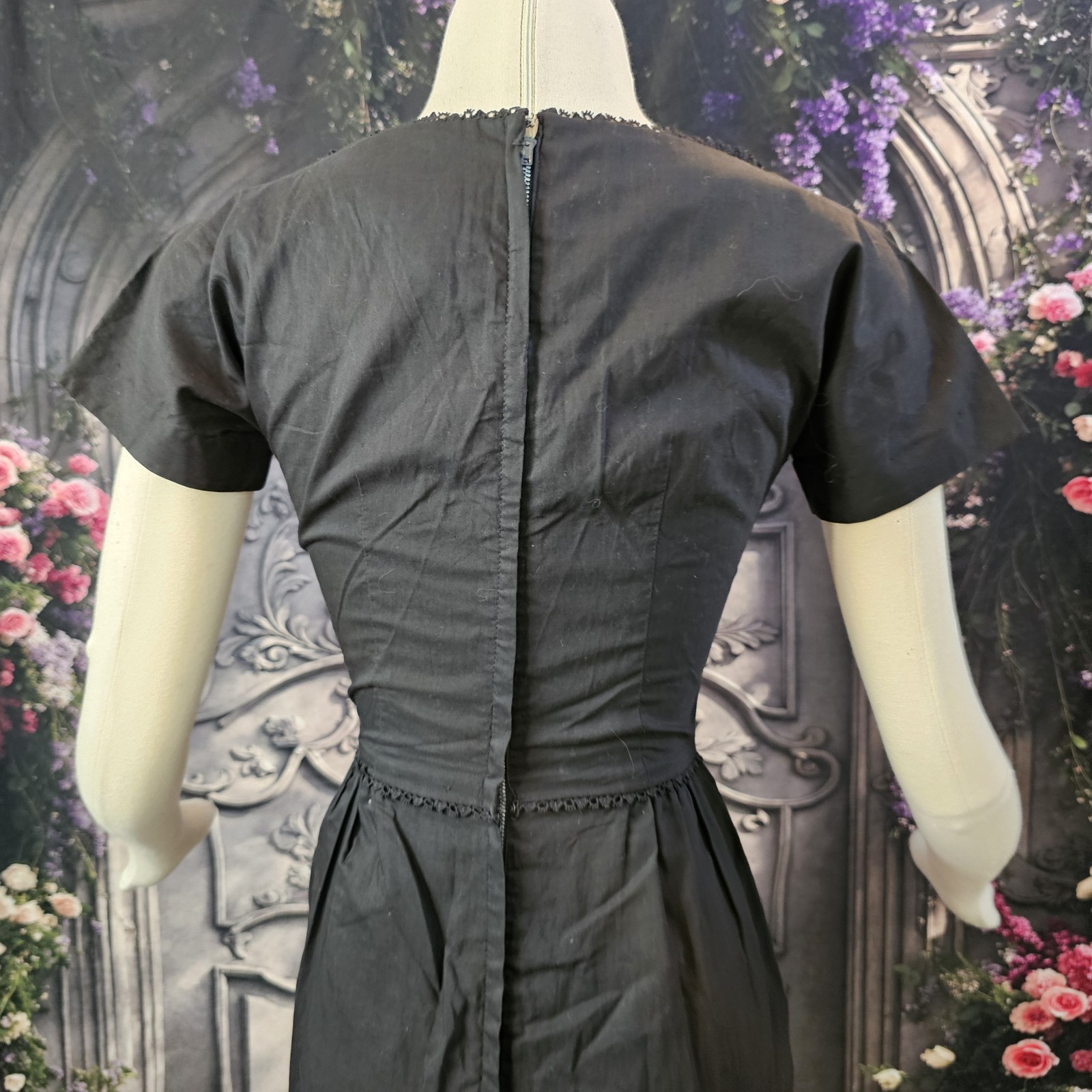 Vintage 1950s Wiggle Dress Fitted Black Polished Cotton Pinup