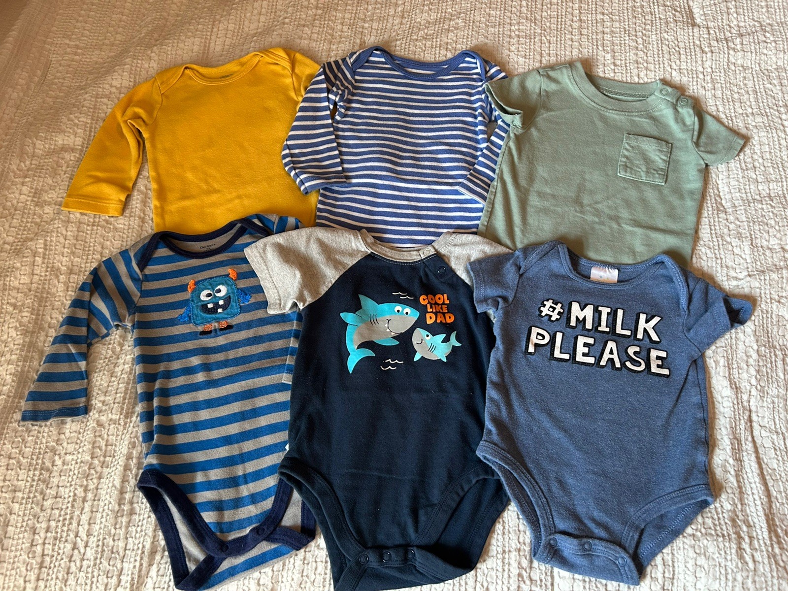 Huge 50 piece Baby boy clothing lot size 12 months EUC sleepers outfits
