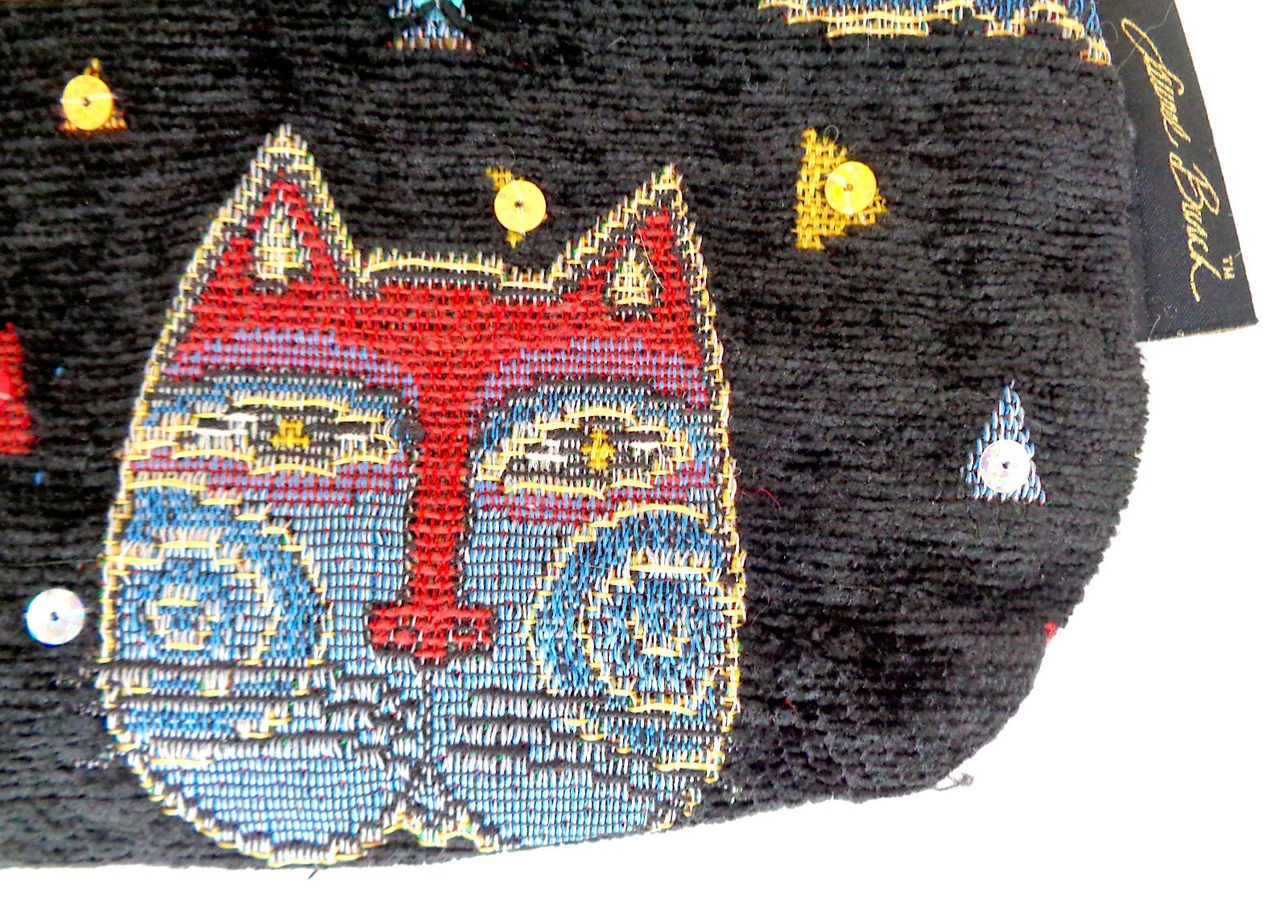 Laurel Burch Cat Tapestry Zip Bag Purse Size Small 12.5″ in x 7.25″