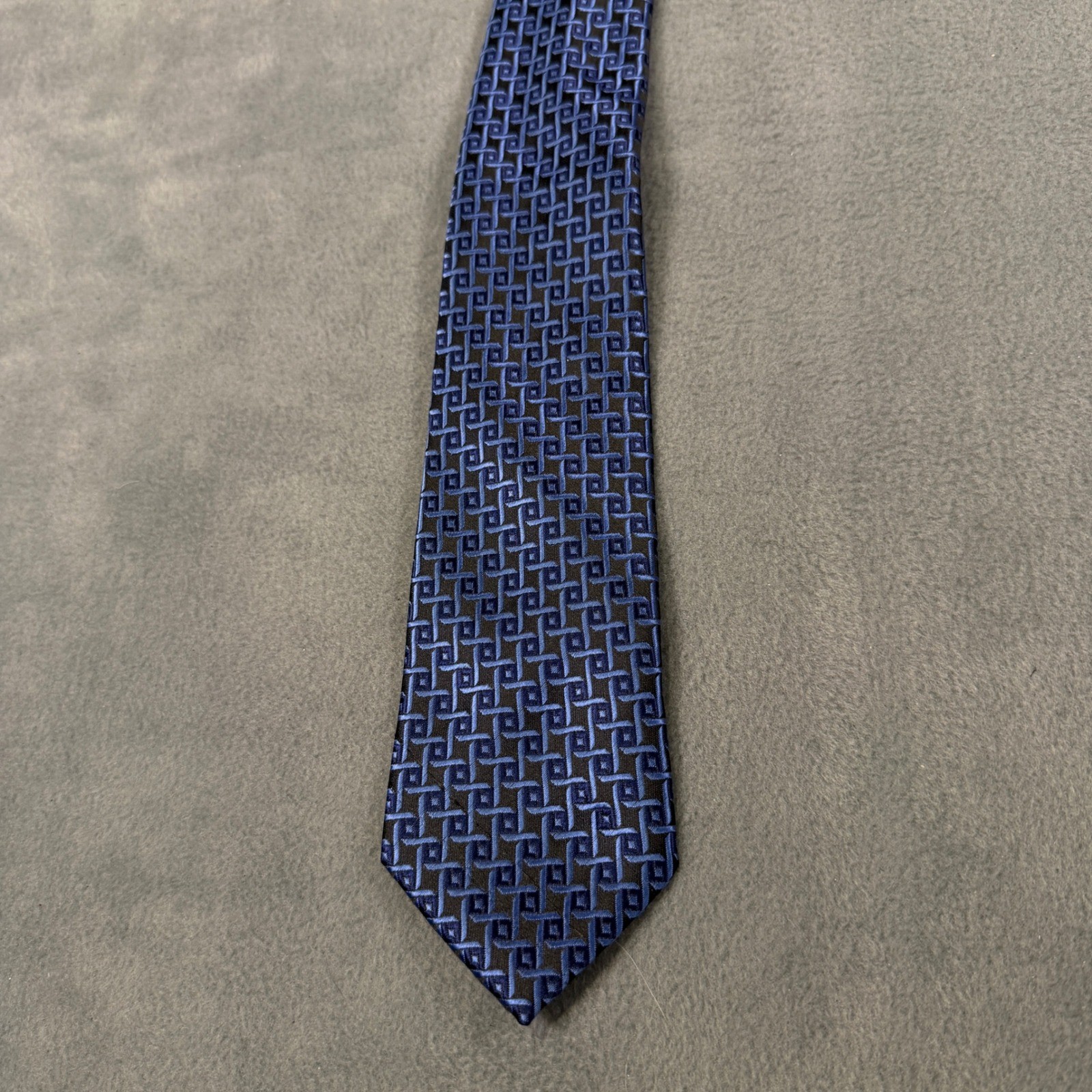 WeiShang Mens Necktie Blue Black Geometric Square Pattern Classic Formal Tie