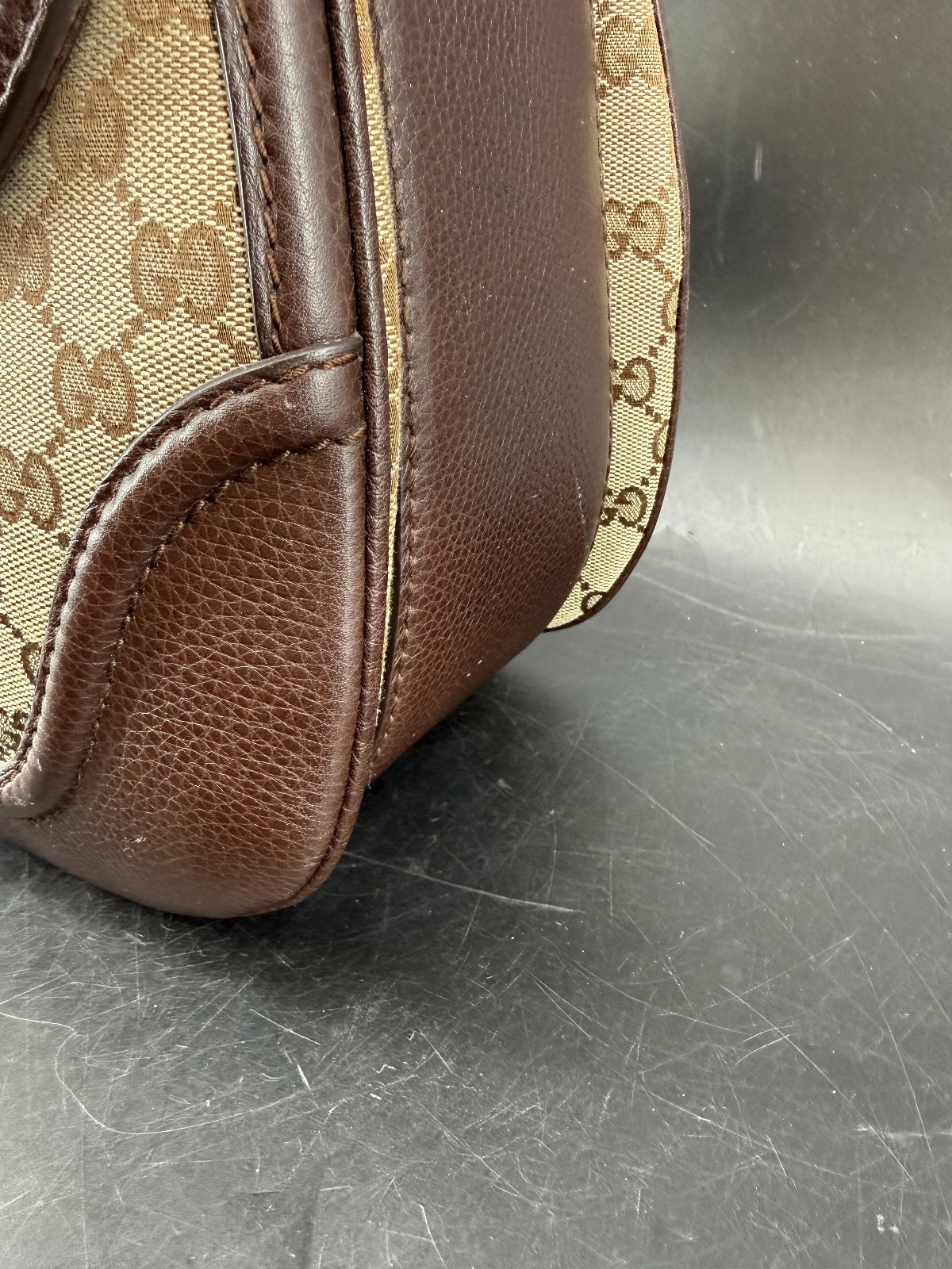 Gucci Beige/Ebony GG Canvas and Leather Large New Bamboo Top Handle Bag