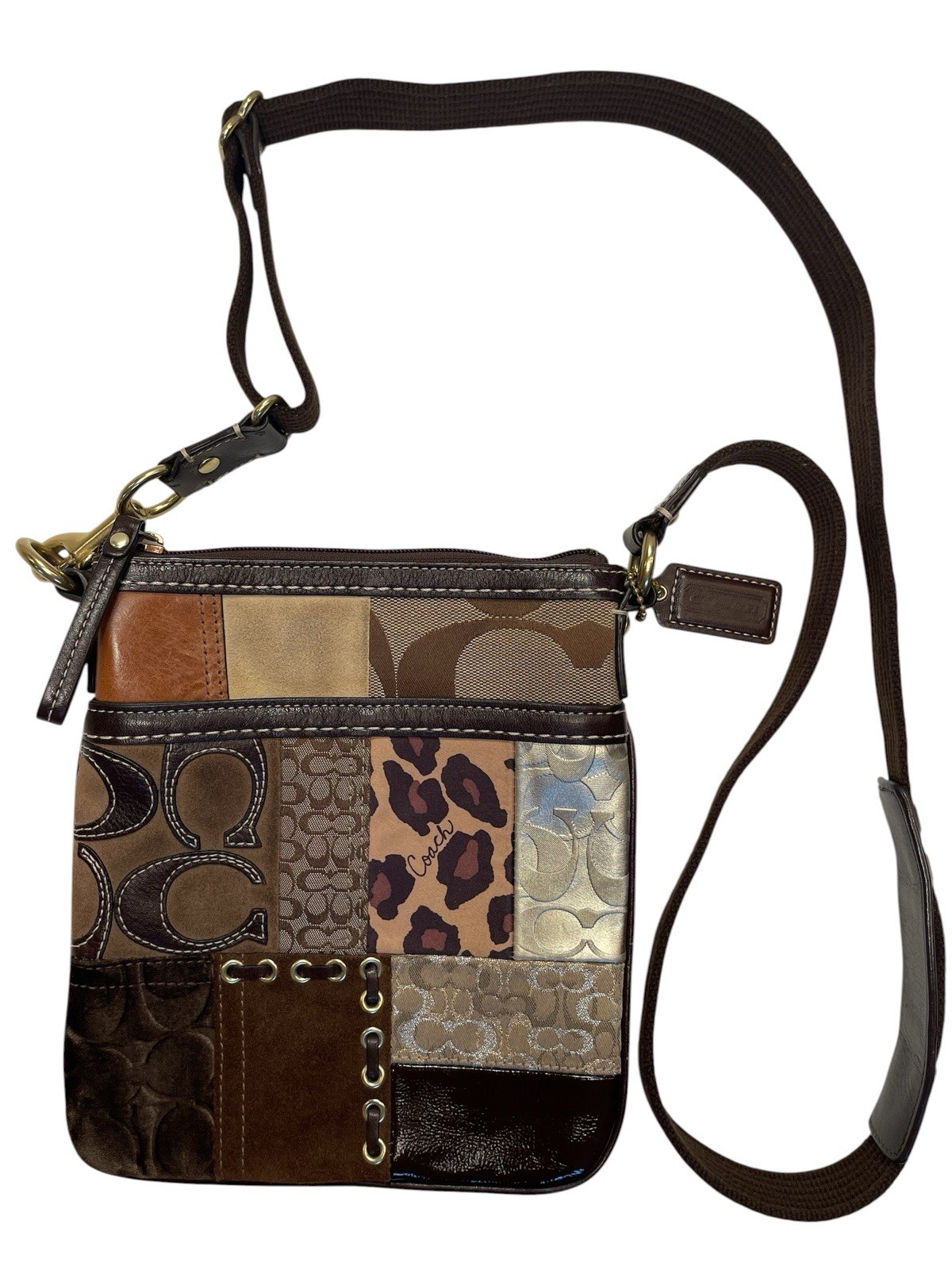 Coach Patchwork Cross body Animal Print Leather Suede Velour Coach Logo Y2K Bag