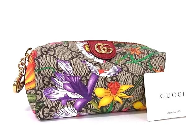 Gucci Ofidia GG Flora GG Marmont PVC Makeup Pouch Brown FS9057