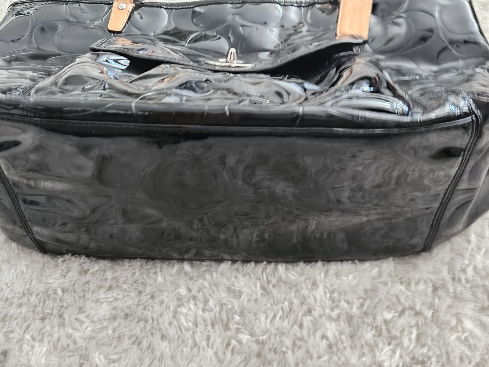 COACH SIGNATURE LEAH EMBOSSED PATENT LEATHER SHOULDER TOTE BAG F14662 SHOPPER