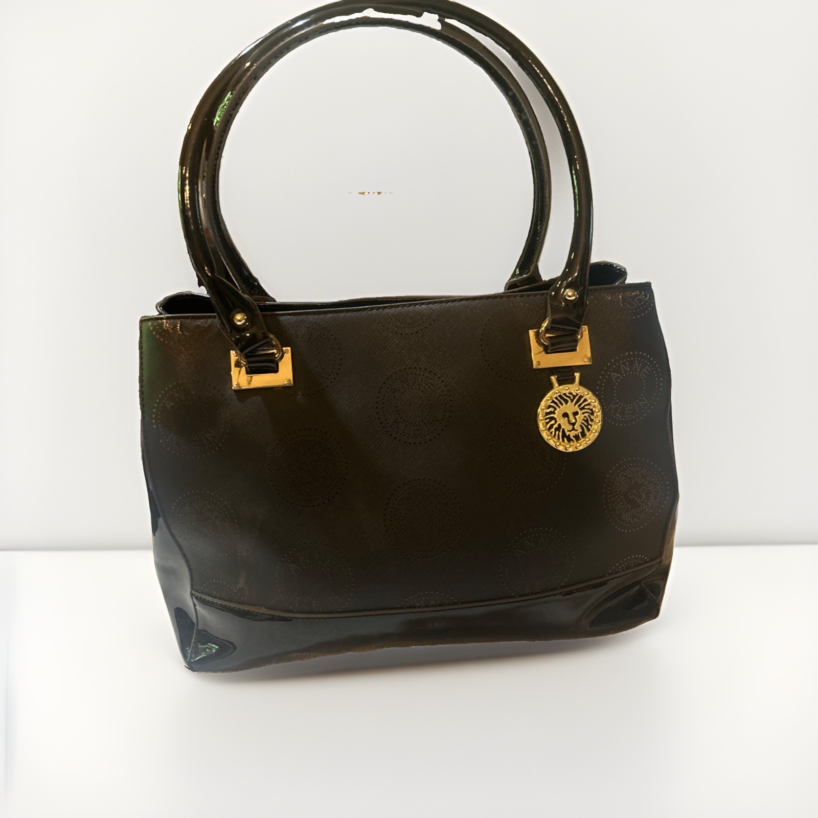 Vintage Queen by Queen Latifah Anne Klein Black Faux Patent Leather Tote Bag