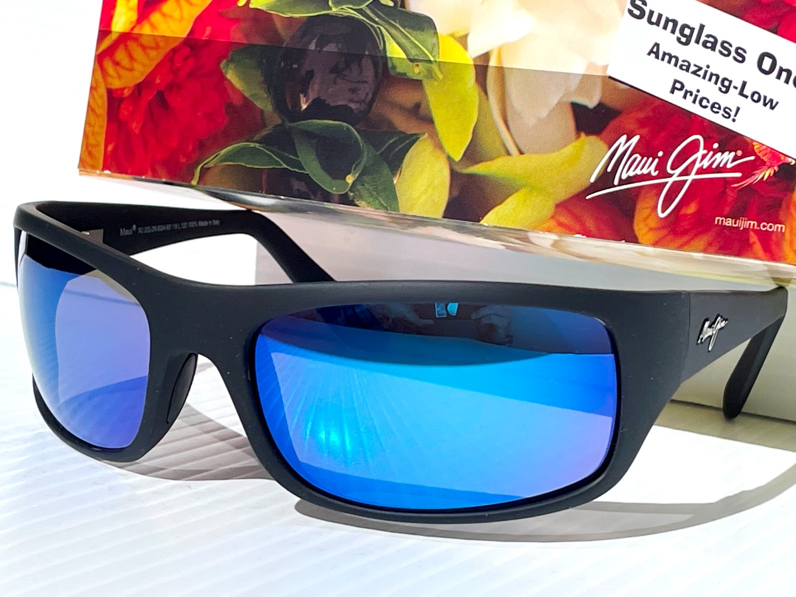 NEW Maui Jim PEAHI Matte Black Rubber POLARIZED Blue GLASS Lens Sunglass B202-2M