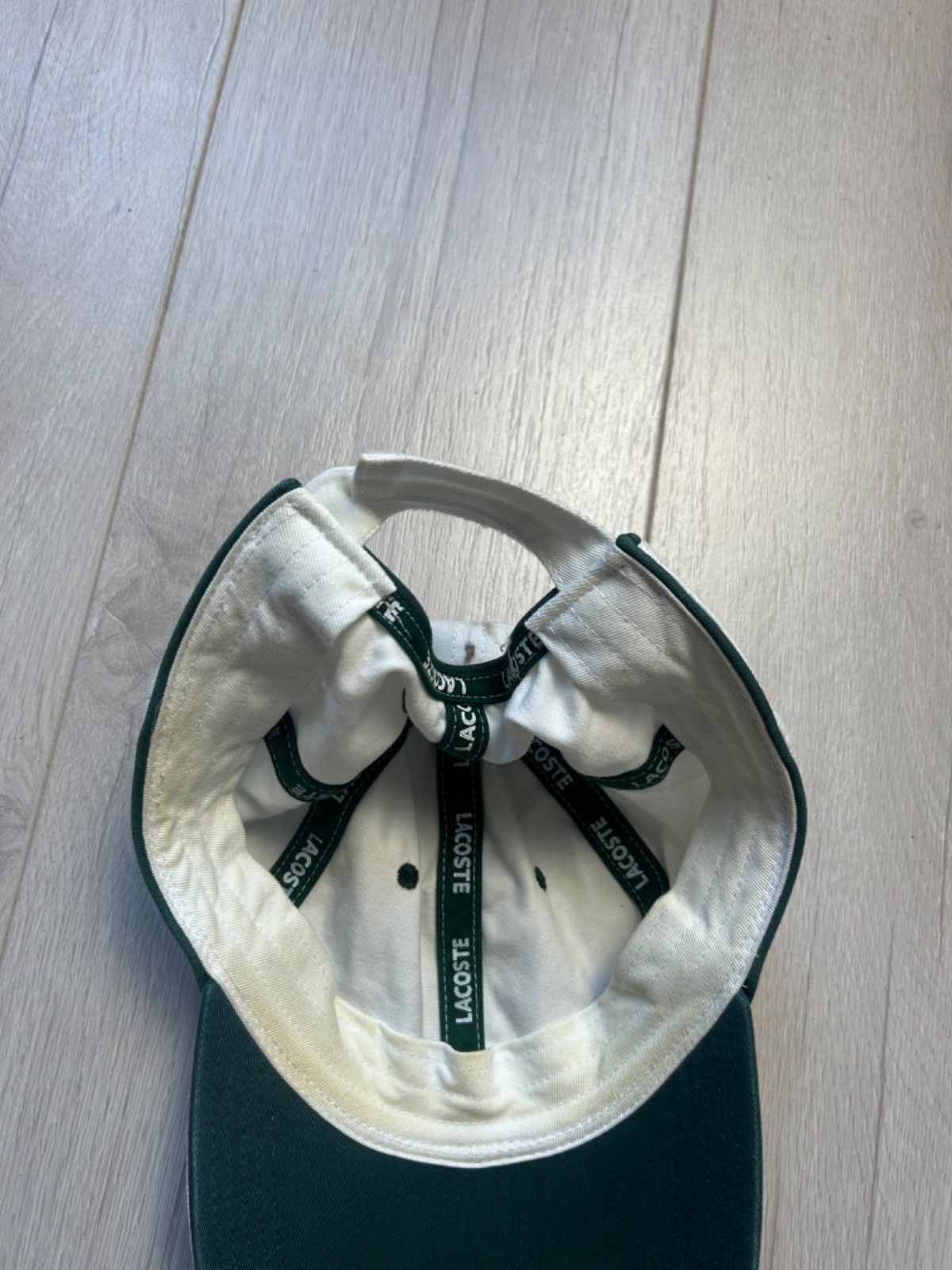 Vintage Lacoste Baseball Cap Hat White Green Spellout Embroidered Logo Strapback