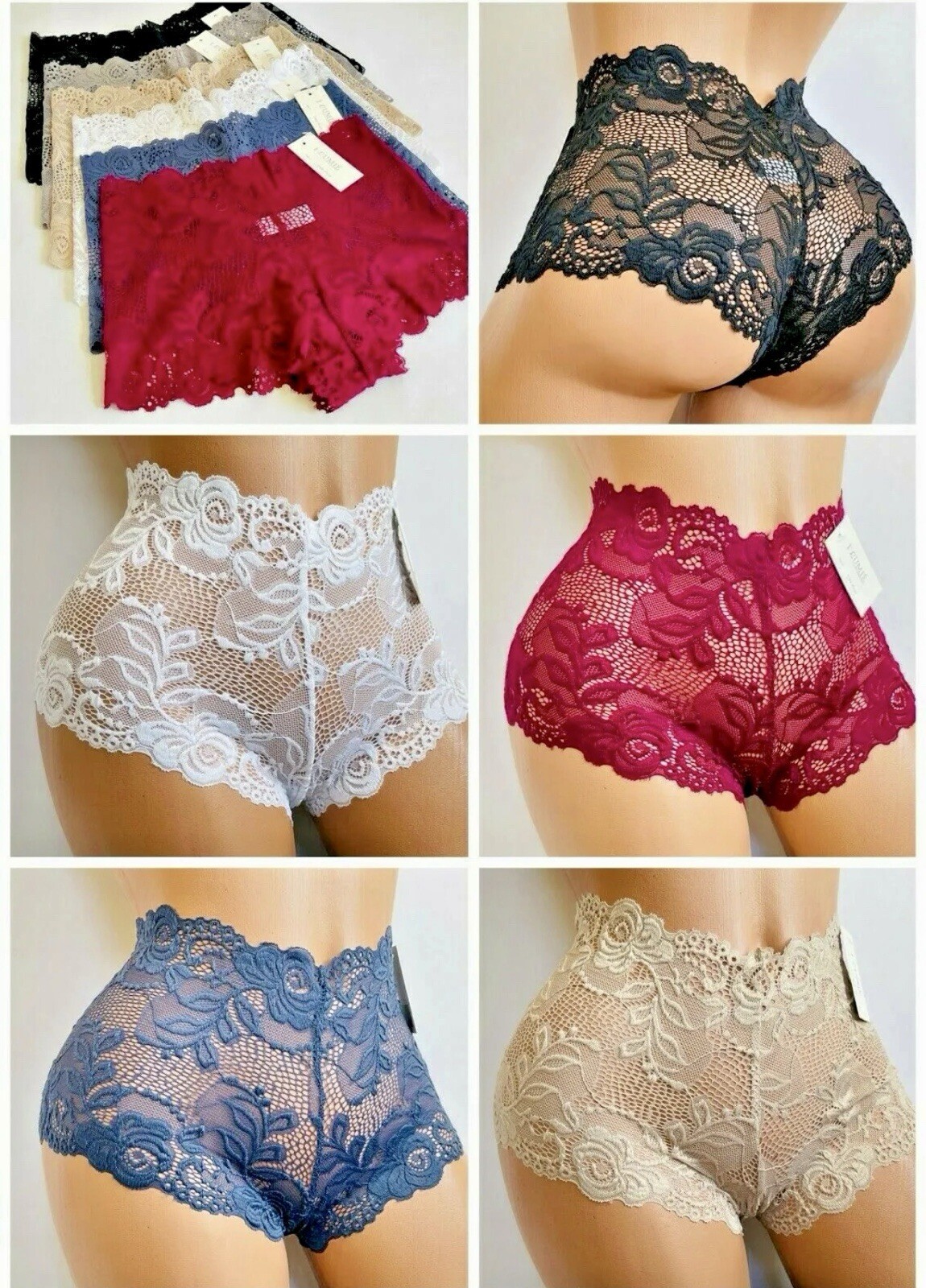 6-Pack Women’s Lace Boyshorts Bikini Panties Sexy Boy Shorts Panty Underwear M