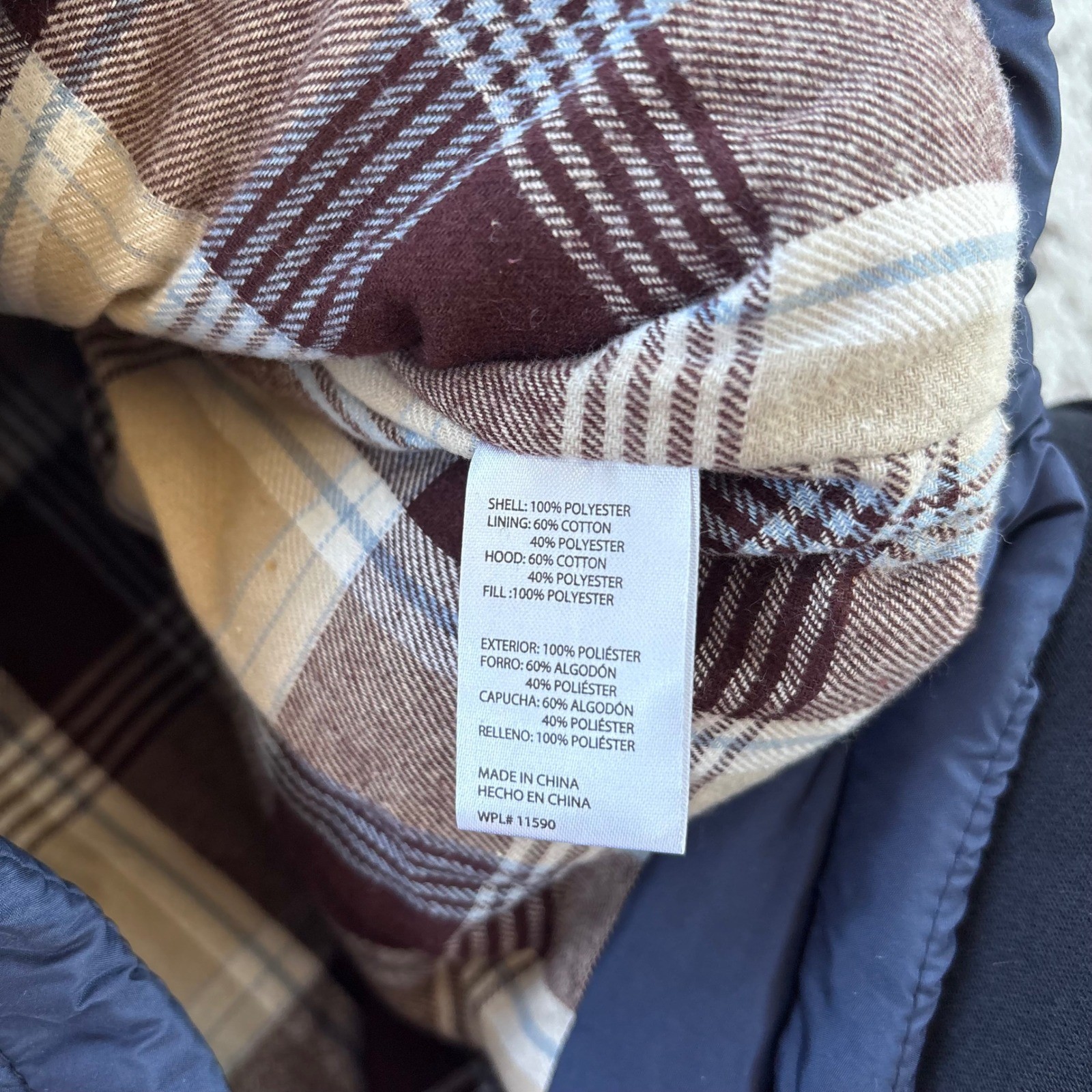 Weatherproof Vintage Mens Hooded Puffer Vest Navy Blue Plaid Lined size Small