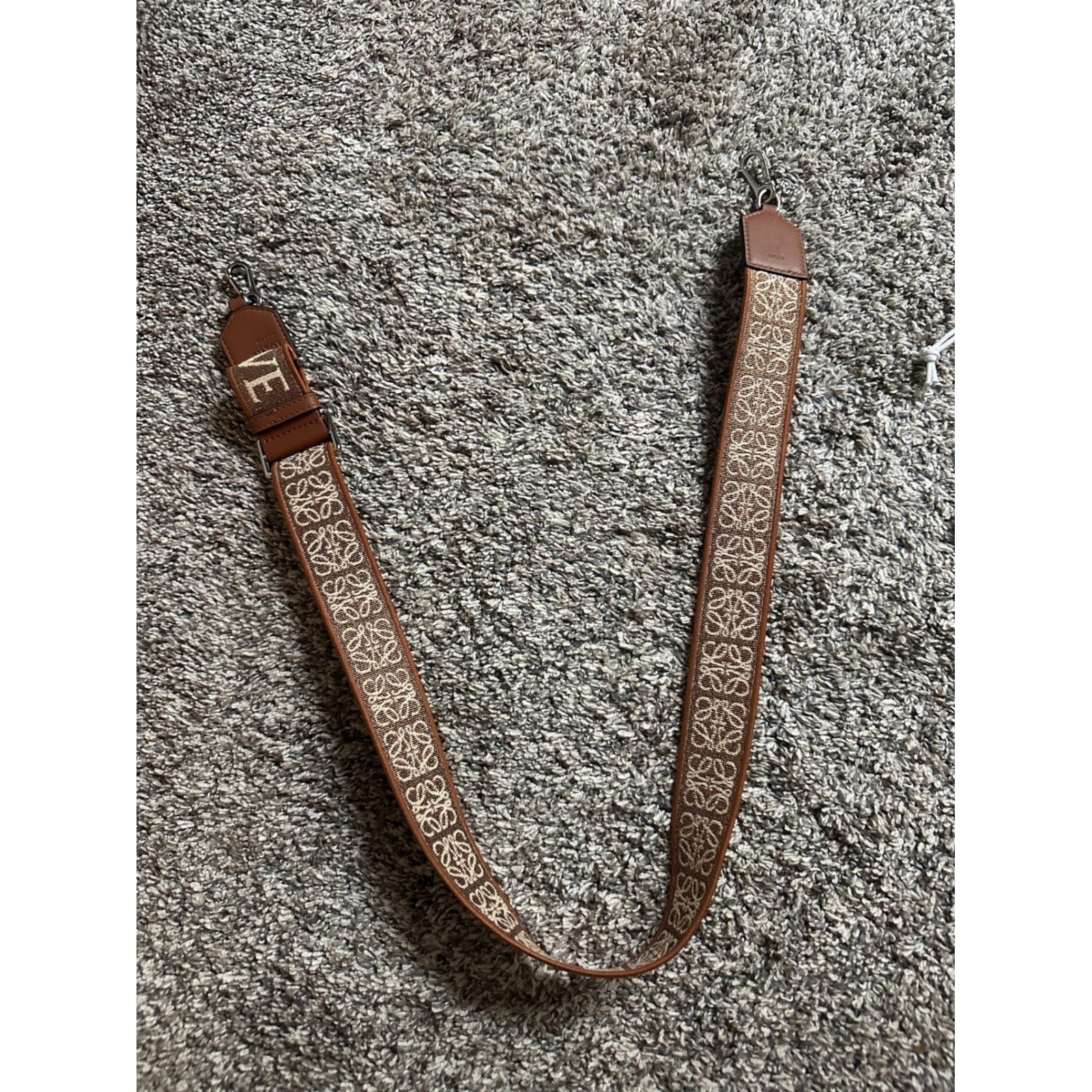 Authentic Loewe Anagram Sparkle Strap Bronze Tan Jacquard Leather Handbag Strap