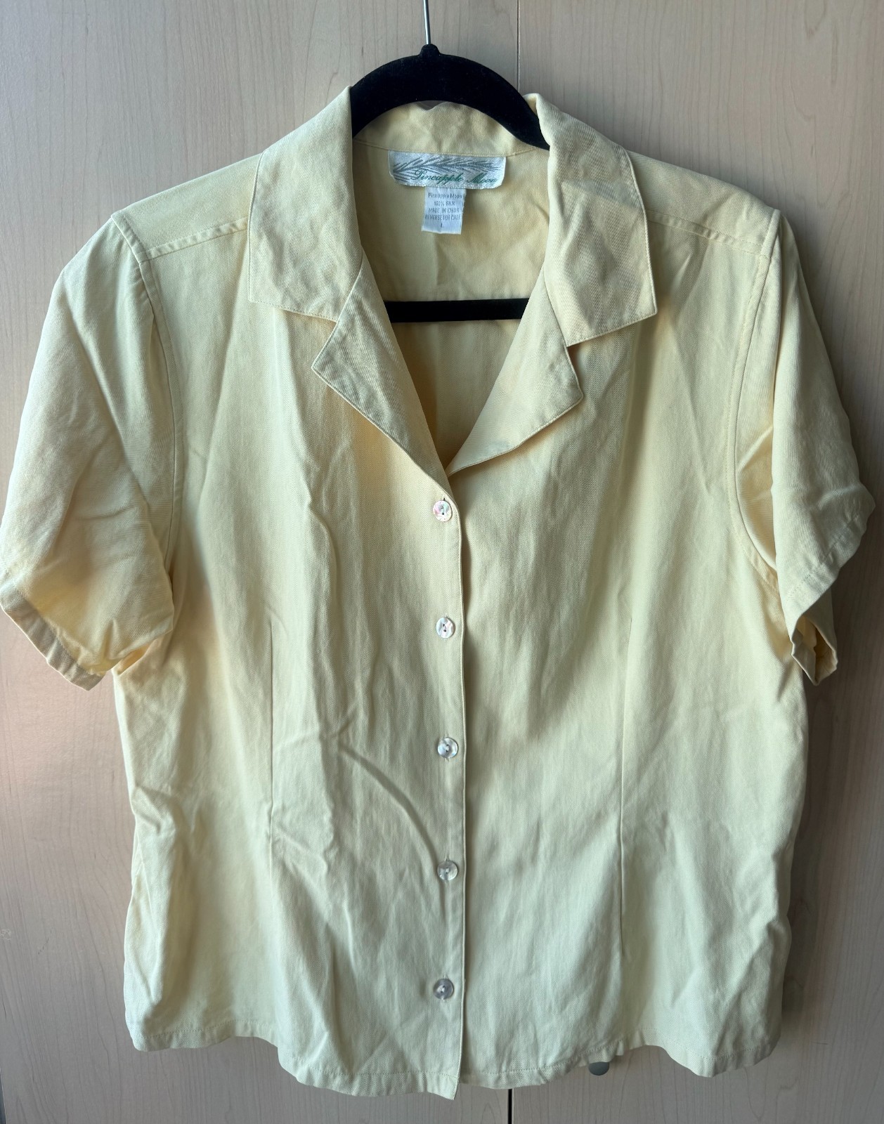 Pineapple Moon 100% Silk Button Up Shirt Womens Size Large