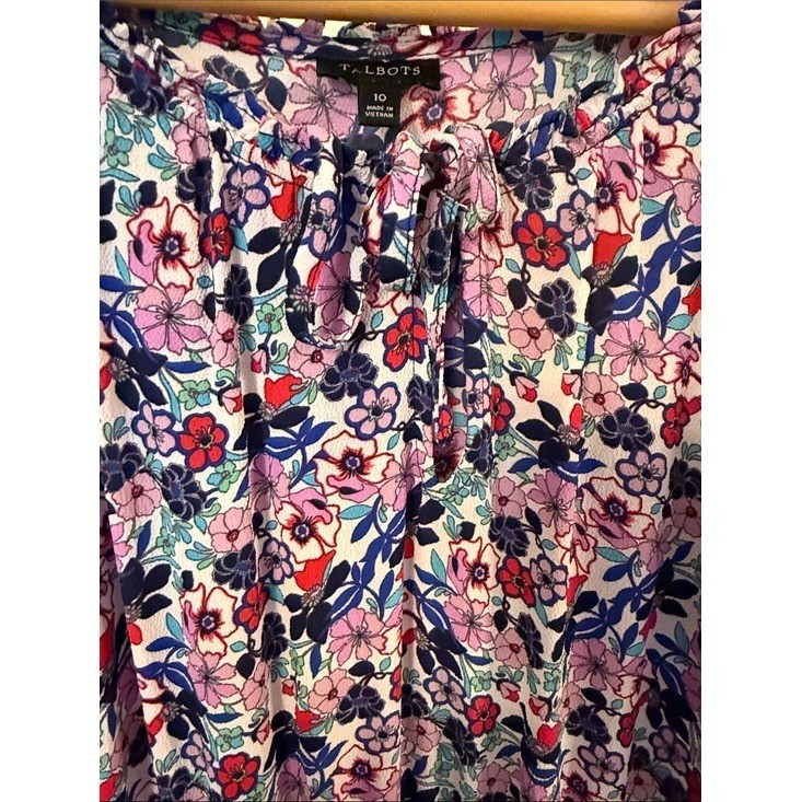 Talbots Floral Midi Dress Pink Purple Blue Size 10 Flutter Sleeve Classic Style