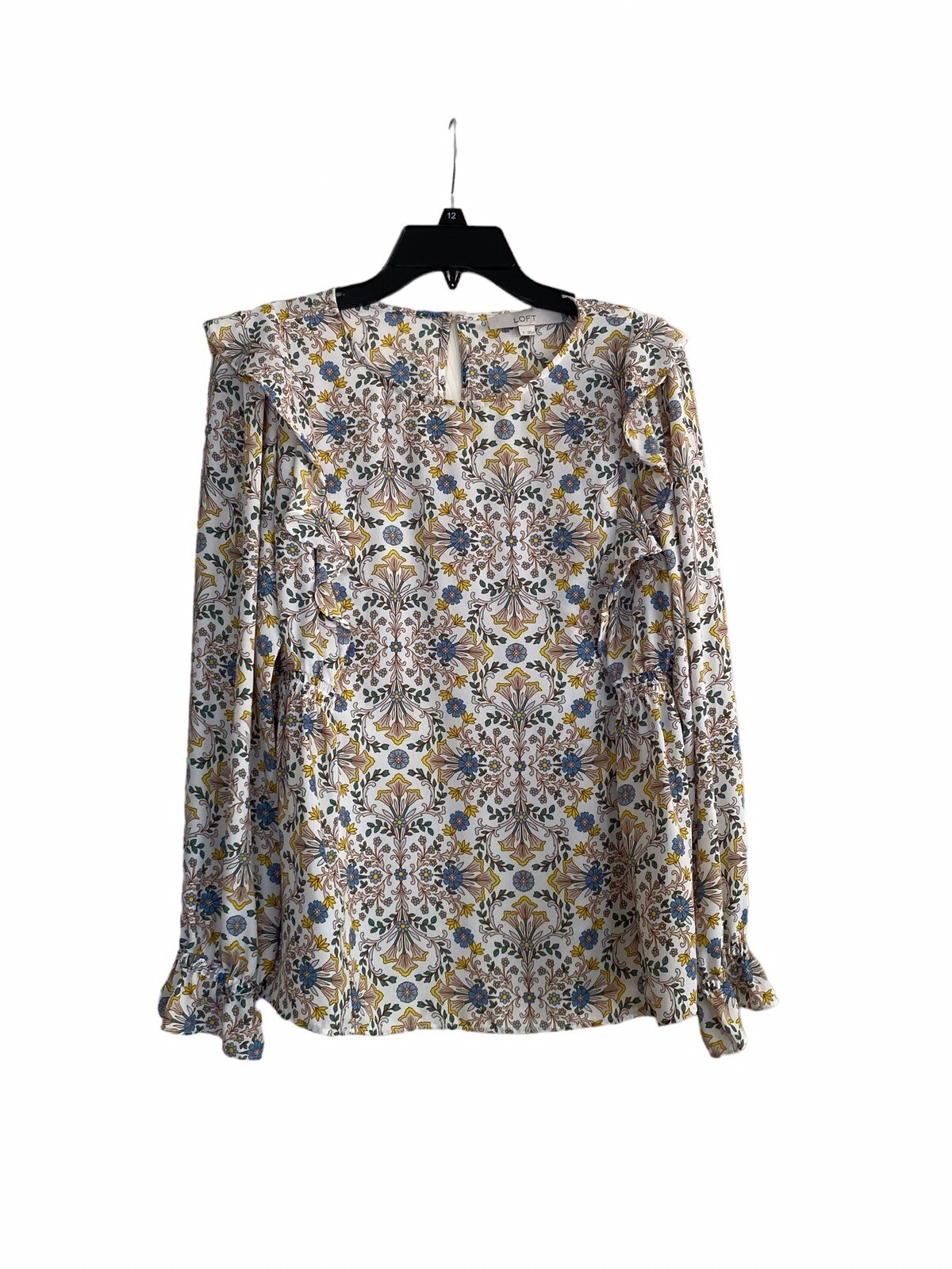 Loft Tapestry ruffle shoulder blouse S pit to pit 20 in long 24 in sleeve 25 in