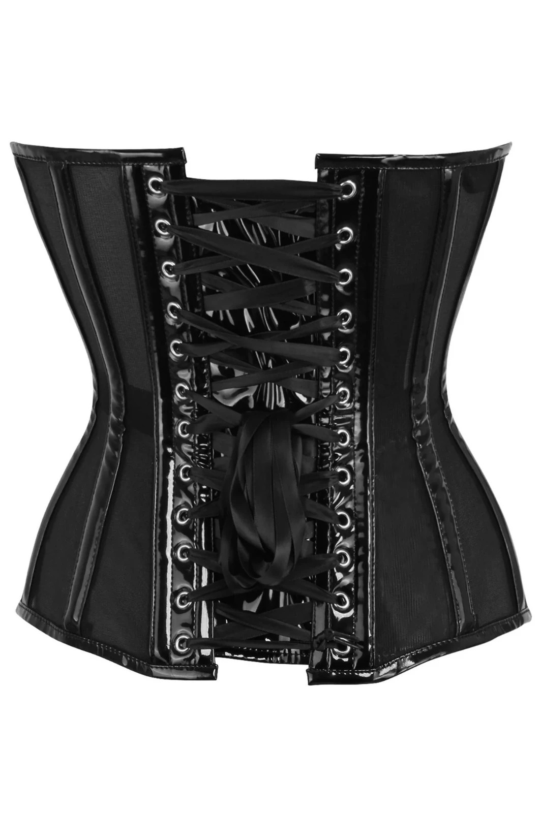 Black Mesh & Vinyl Pvc Corset Overbust Steel Boned Goth Vampire Club Pinup Punk