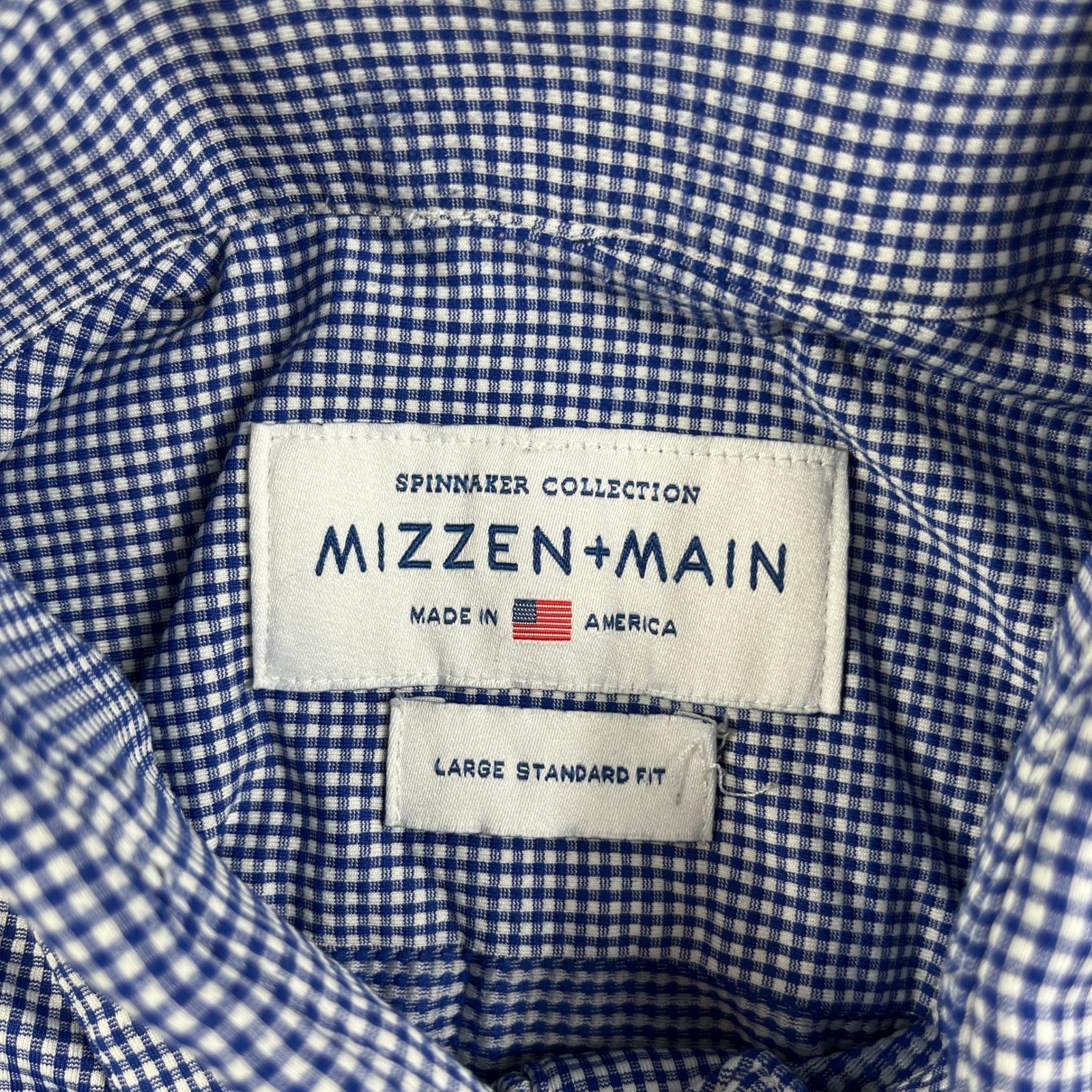 Mizzen+Main Spinnaker Collection Mens L Standard Gingham Dress Shirt Blue White