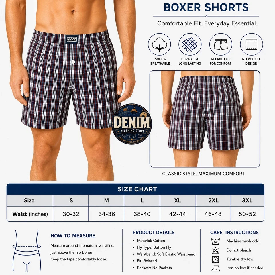 3 6 12 Pack Lot Men’s Premium Boxer Underwear Plaid Shorts Briefs Trunk Cotton