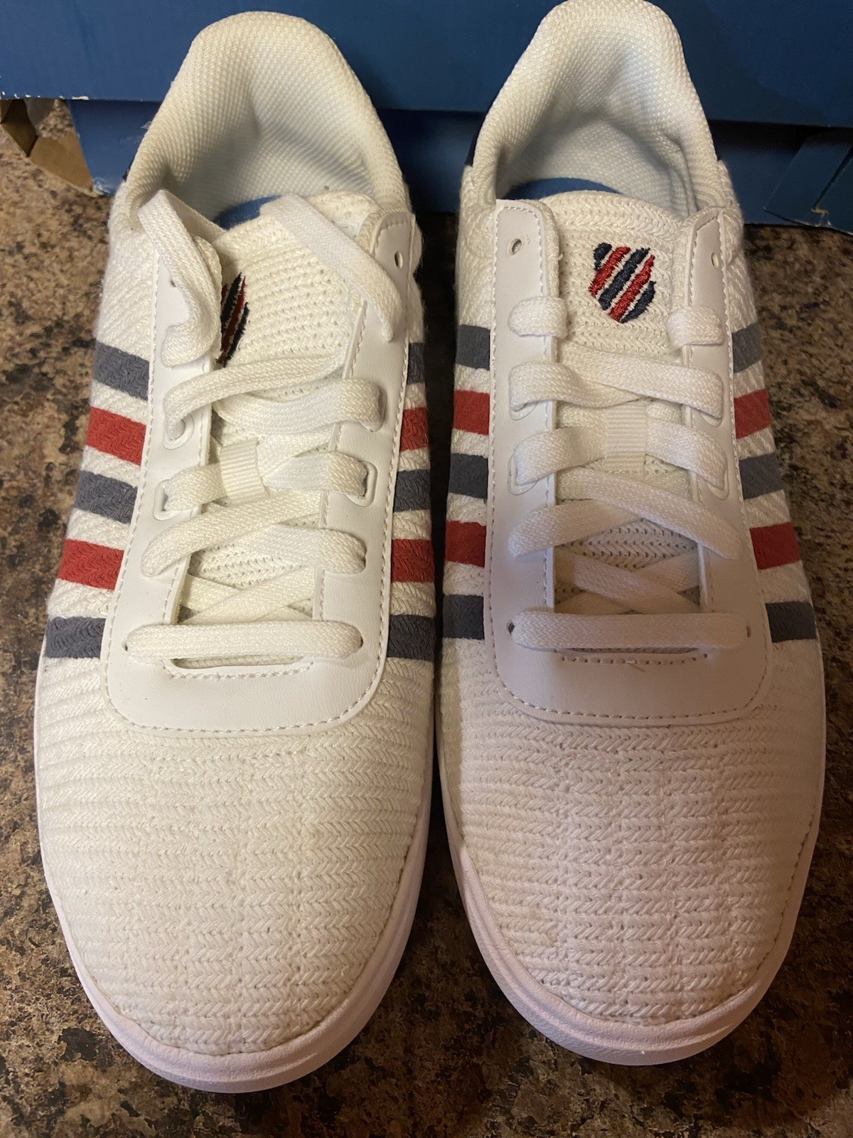 Men’s size 9.5 HERITAGE LIGHT K-SWISS RETRO KNITTED sneakers Red White Blue new
