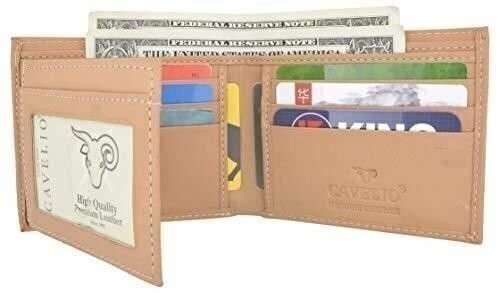 Men’s Tan Bifold Soft Leather Credit Card ID Flap Out Wallet