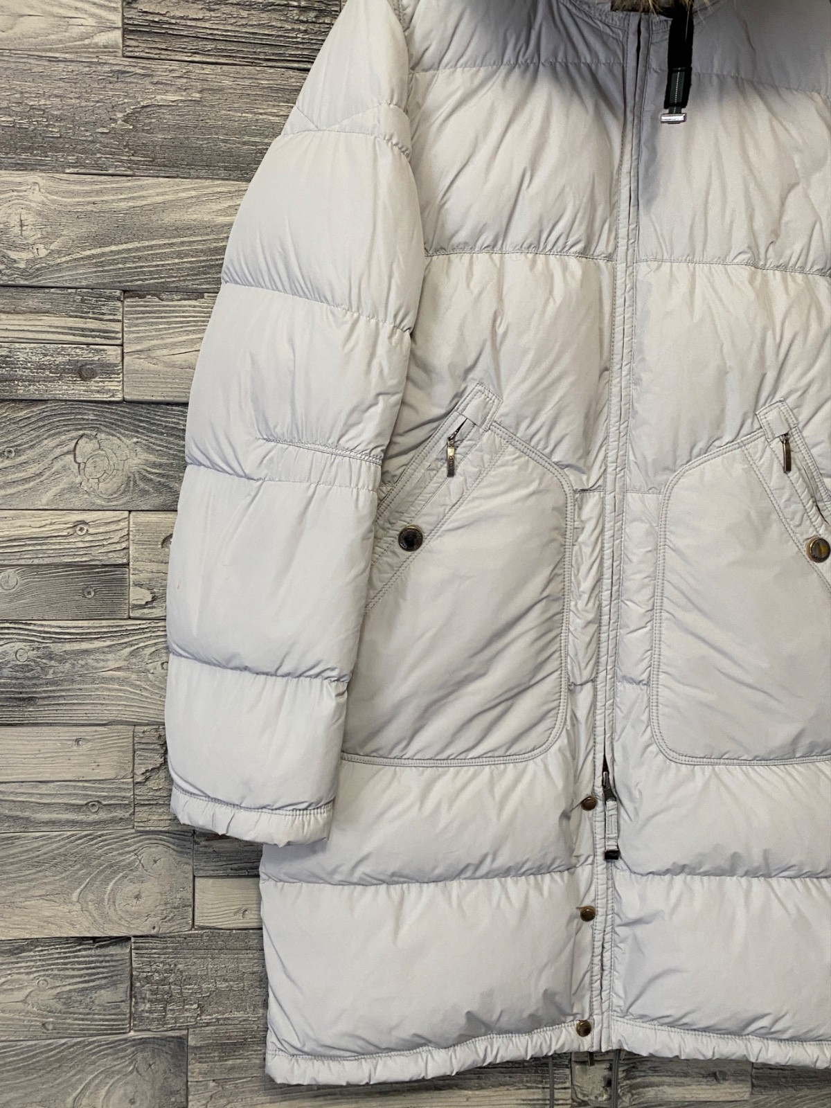 PARAJUMPERS PJS Womens Winter Down Puffer Fur Trim Logo Long Bear Parka Jacket M