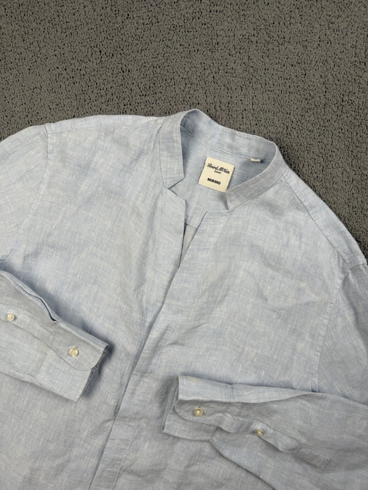 Murano Baird McNutt Shirt Mens Light Blue Linen Blend Popover Buttonless Collar