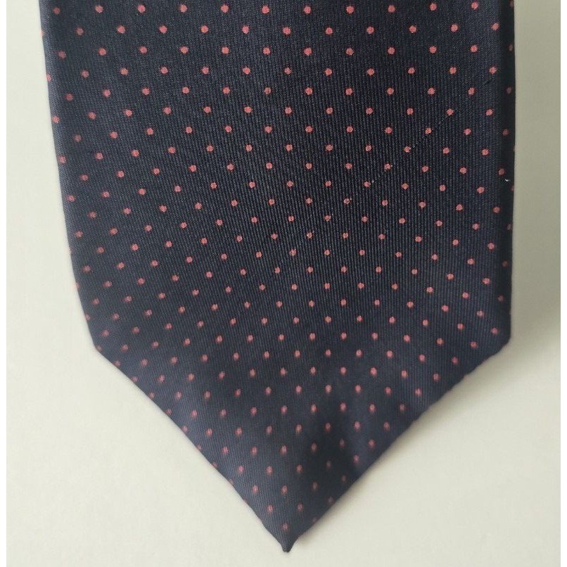 Hardy Amies London Mens Silk Tie Navy Blue Red Polka Dot Formal Business Necktie