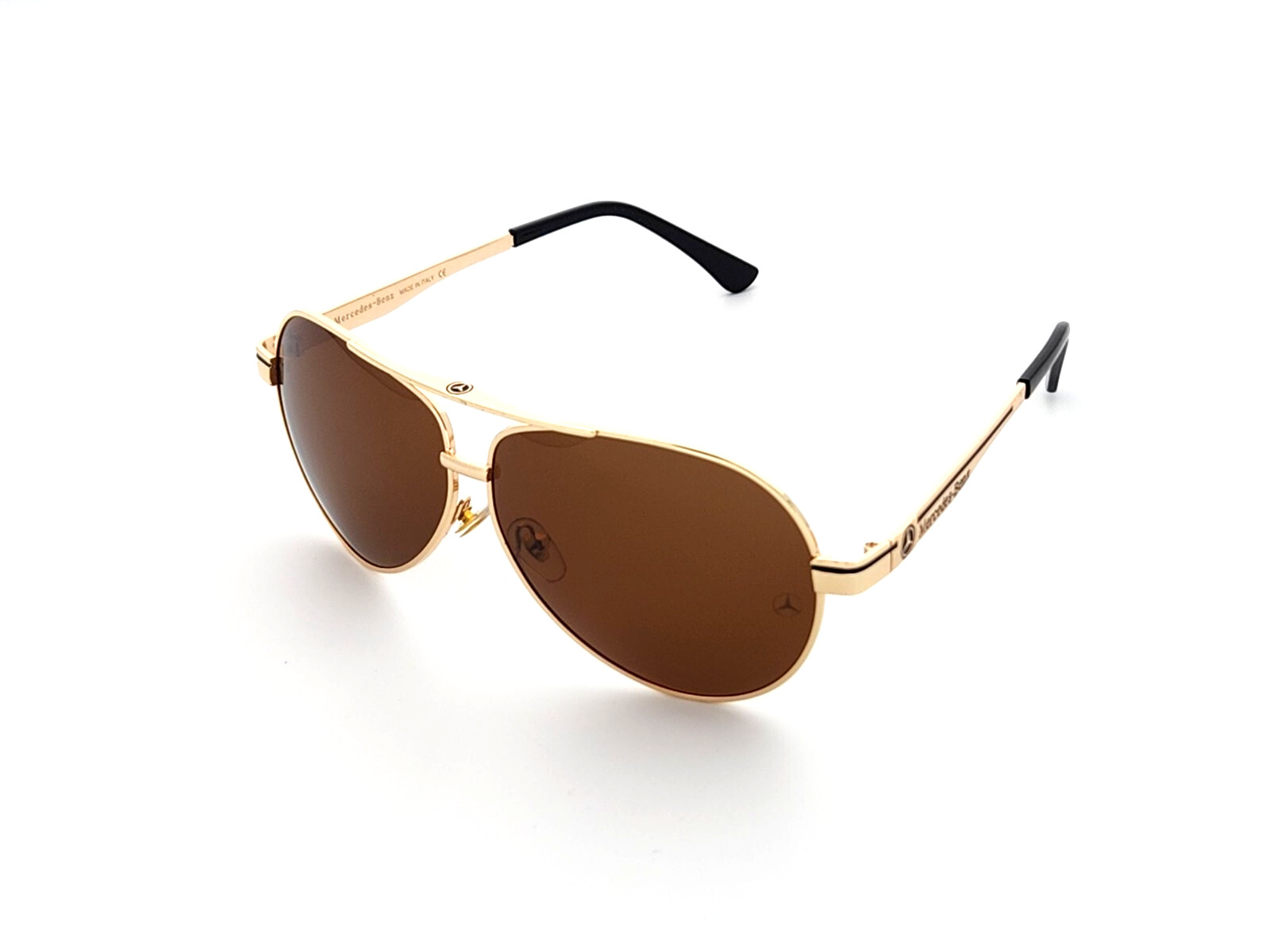 Polarized Mercedes Benz Metal Aviator Sunglasses Gold Frame Brown Lens MB15
