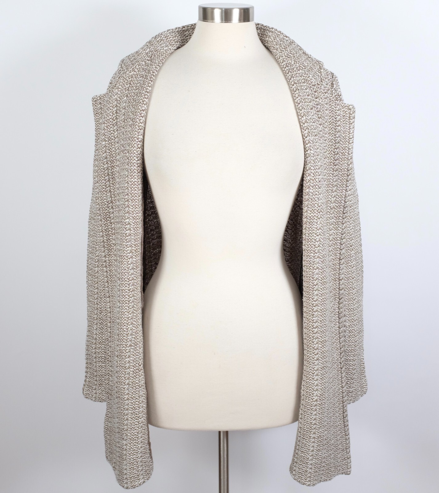 St John Collection sz 6 long jacket coat moss taupe knit open front