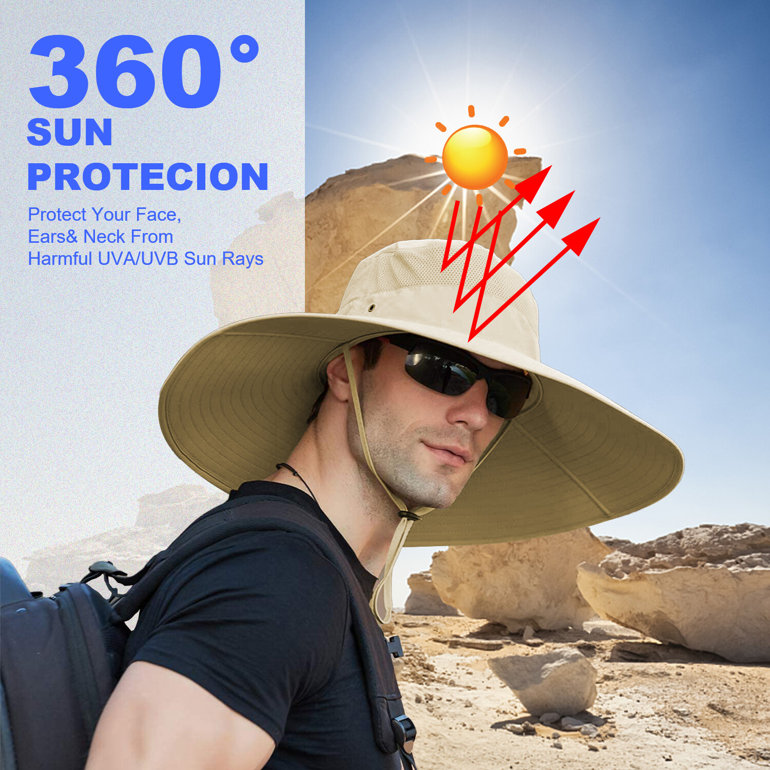 UPF50+ Wide Brim Sun Hat with Neck Flap – Perfect for Hiking, Safari & Beach USA