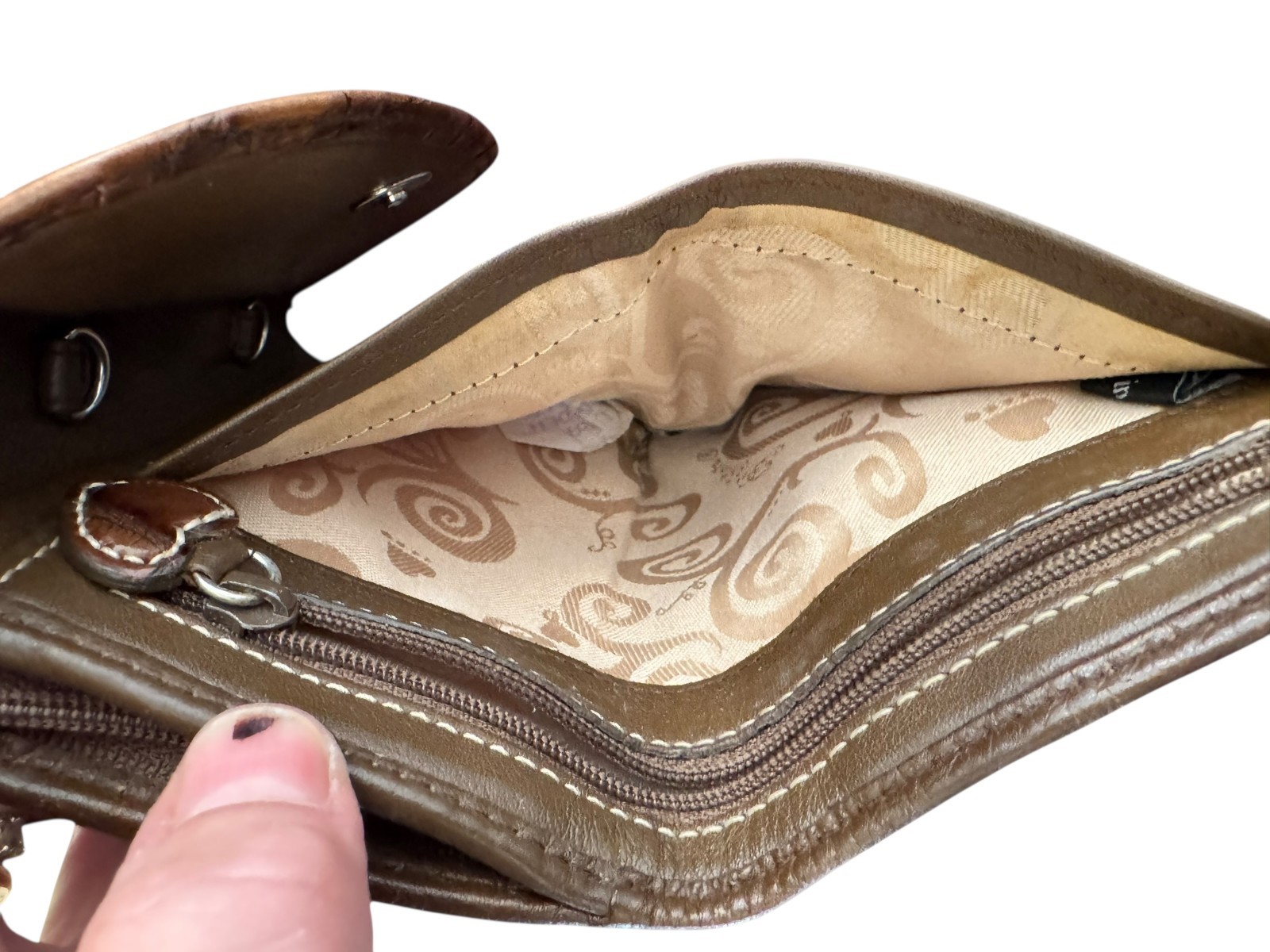 Brighton Crossbody Foldover Wallet Purse for Women Travel Brown Pebbled Leather