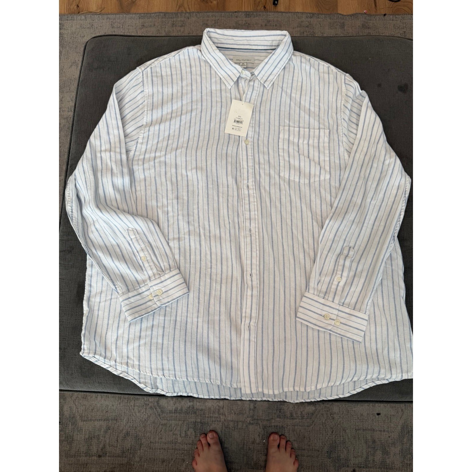 Free Assembly Men’s Button Front Flannel Shirt with Long Sleeves, Size 3XL