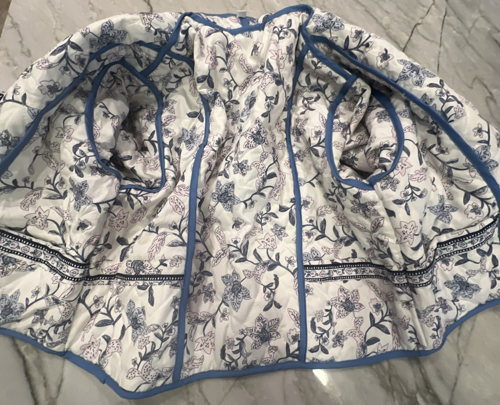 Reversible Quilted Jacket Cropped Sz MED* Navy Blue Floral Ivory/Pink