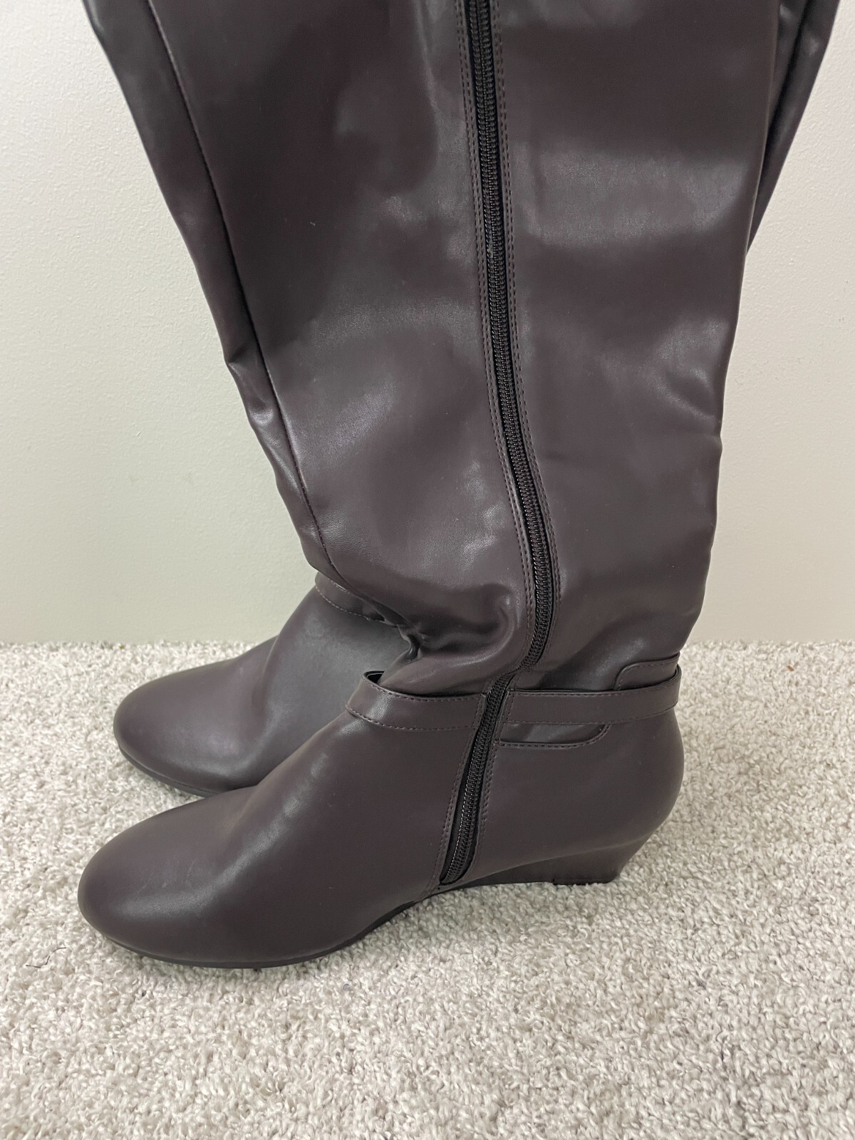 Comfort View Mid-Calf Lyra Boots Womens 10 1/2W Leather Side Zip Buckle Brown