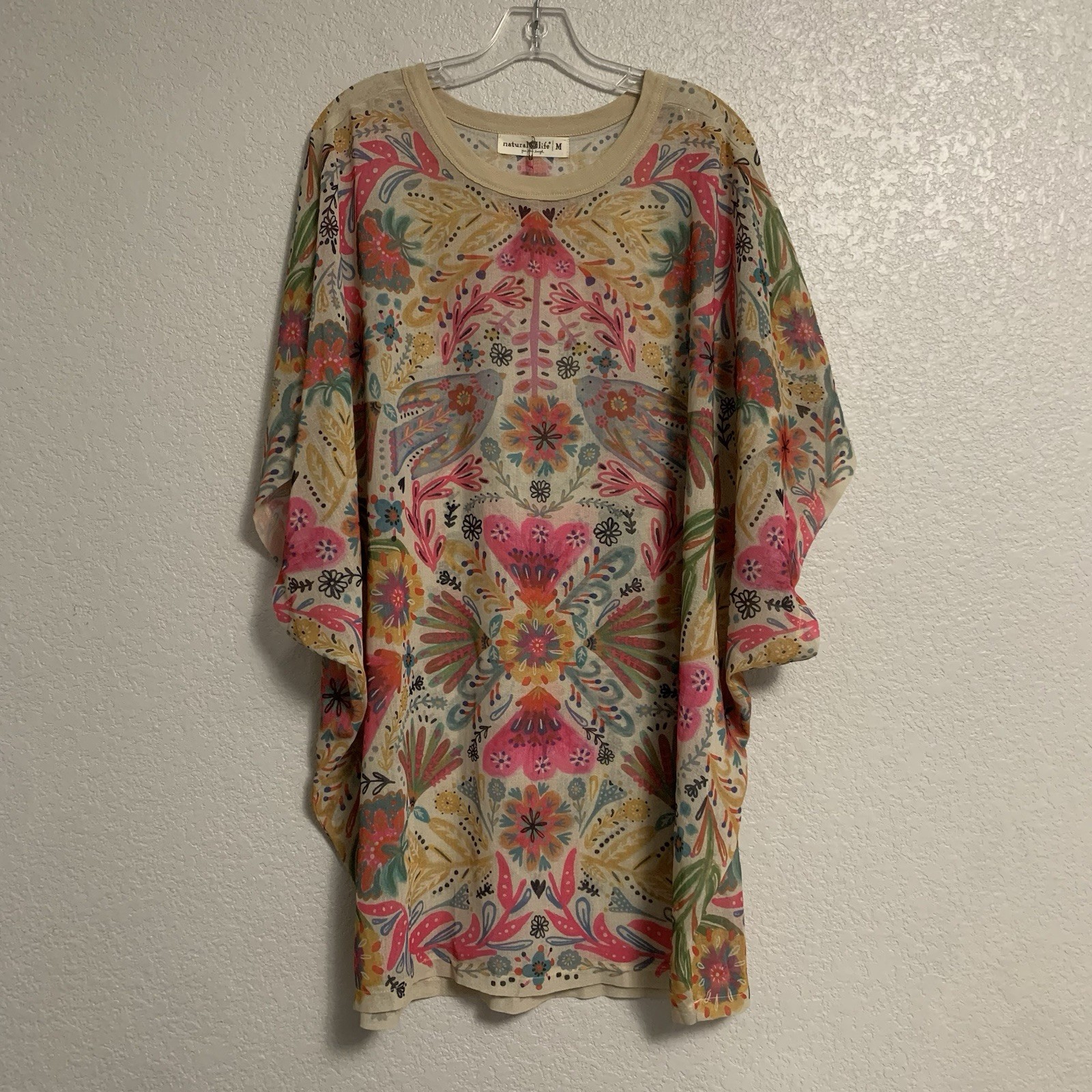 Natural Life Dress Size M Happy Days Shift Oversized Floral Sheer Boho Beach