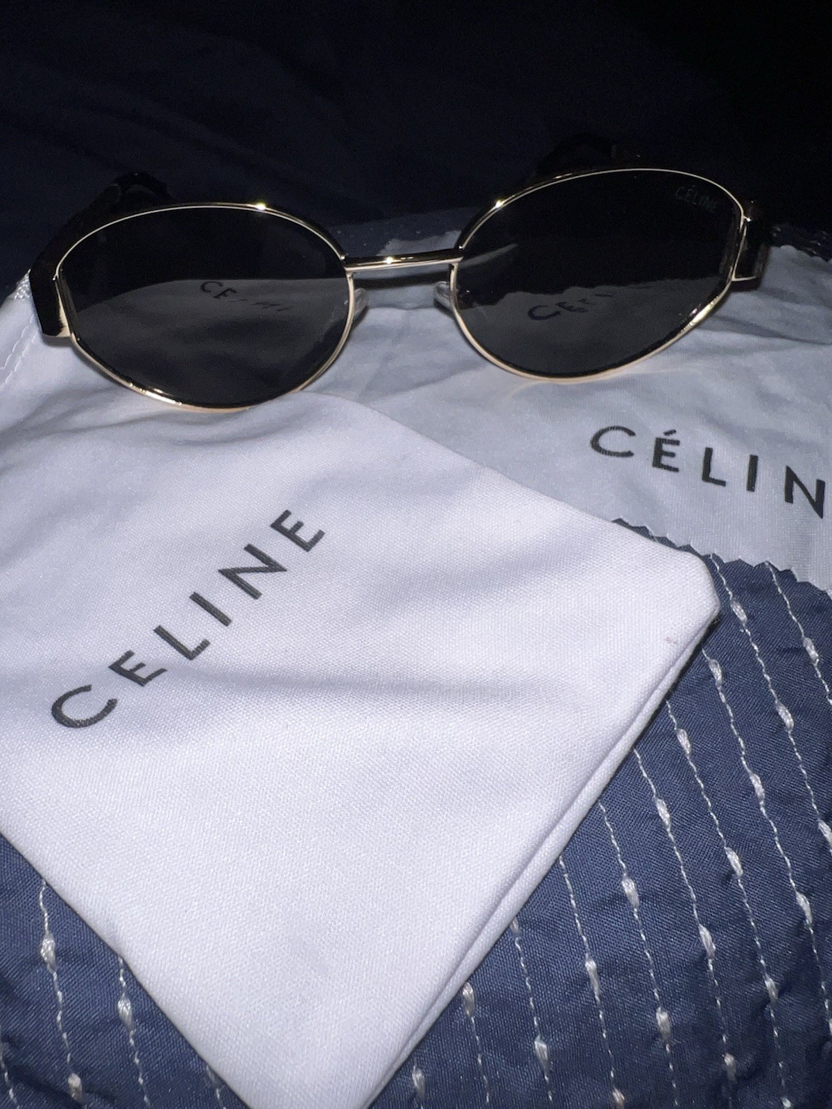 Celine Sunglasses Triomphe Gold Metal Frame With Black Lenses