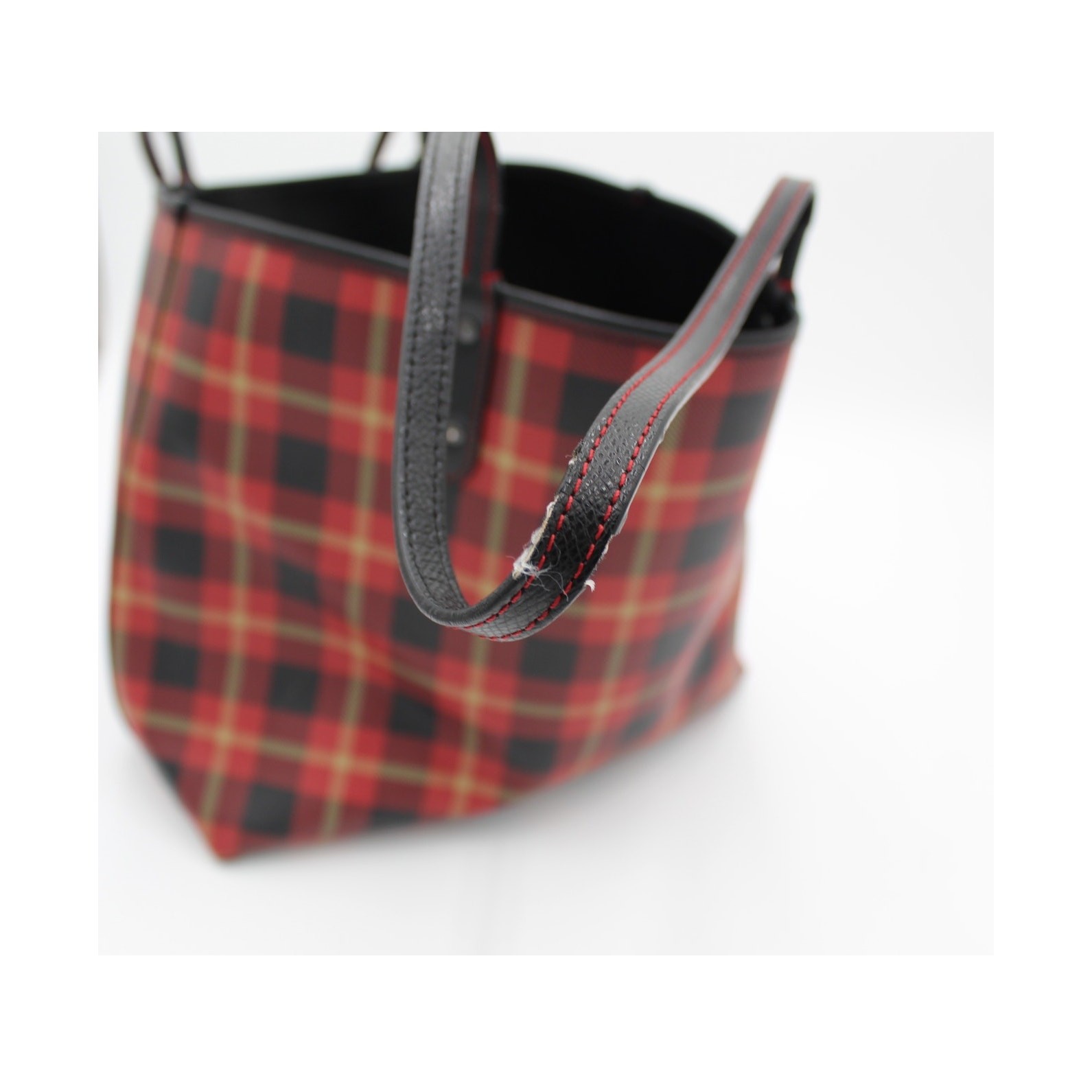Coach Reversible City Tote Bag Red Black Plaid Large Purse Travel Preppy