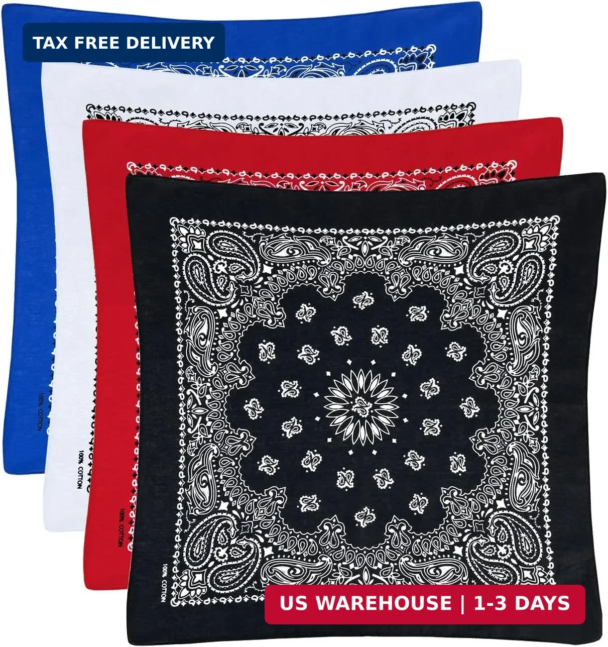 Bycc Bynn Large 27×27 Inch Bandana – 4 Pack 100% Cotton Bandanas for Men & Women