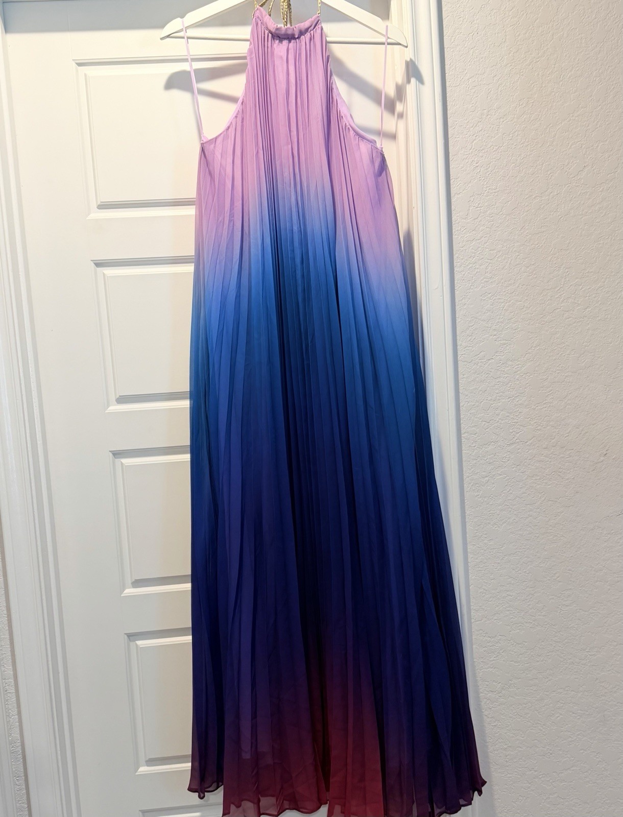 Akira Purple Ombre Maxi Dress SZ M Halter Pleated Open Back Fairy