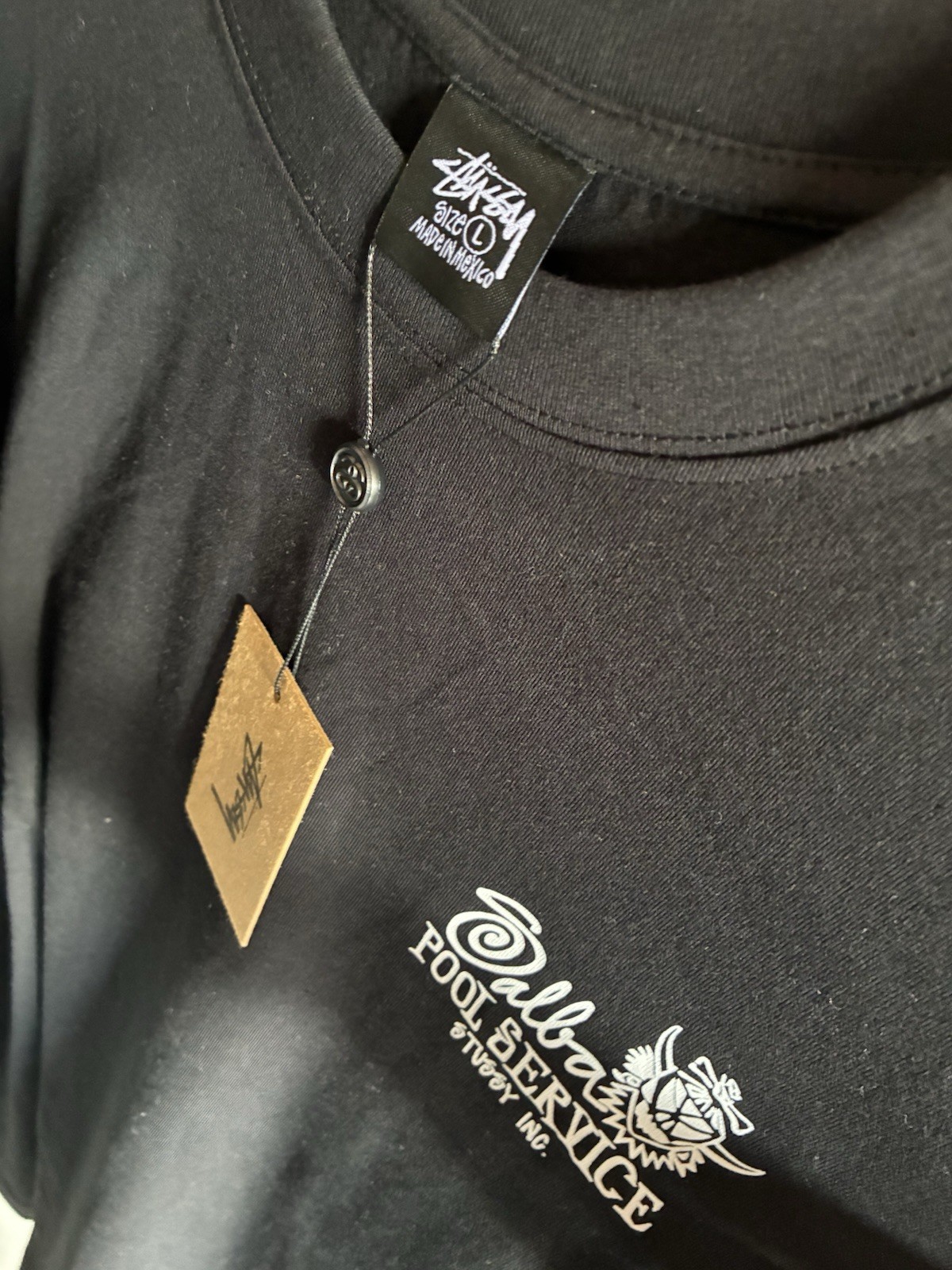 Stussy Men’s L Black Salbas Pool Service Crew Neck Tee Authentic w bag