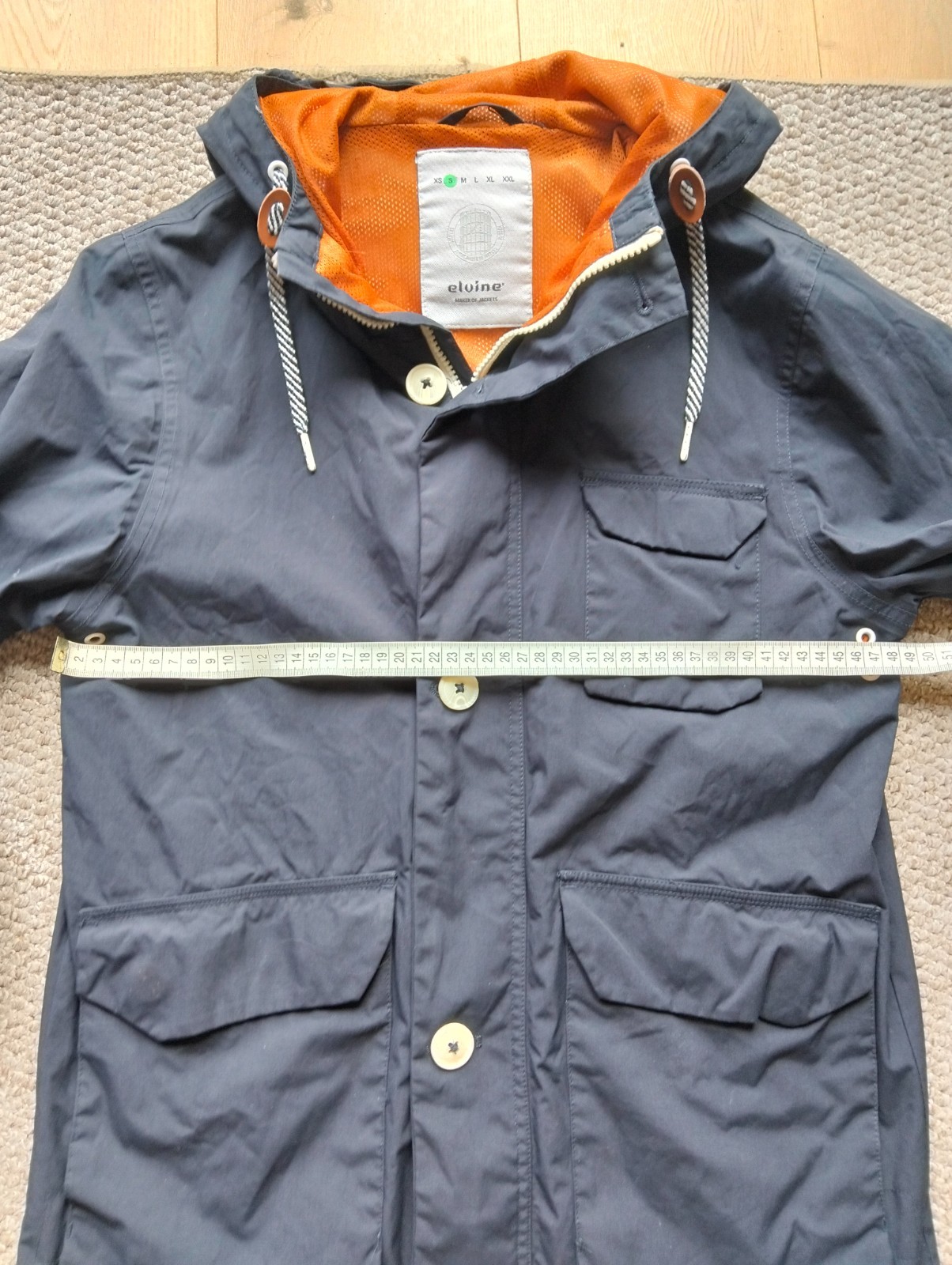Elvine Bentley Jacket Men’s Size S Navy Blue Hooded Lightweight Parka Sweden