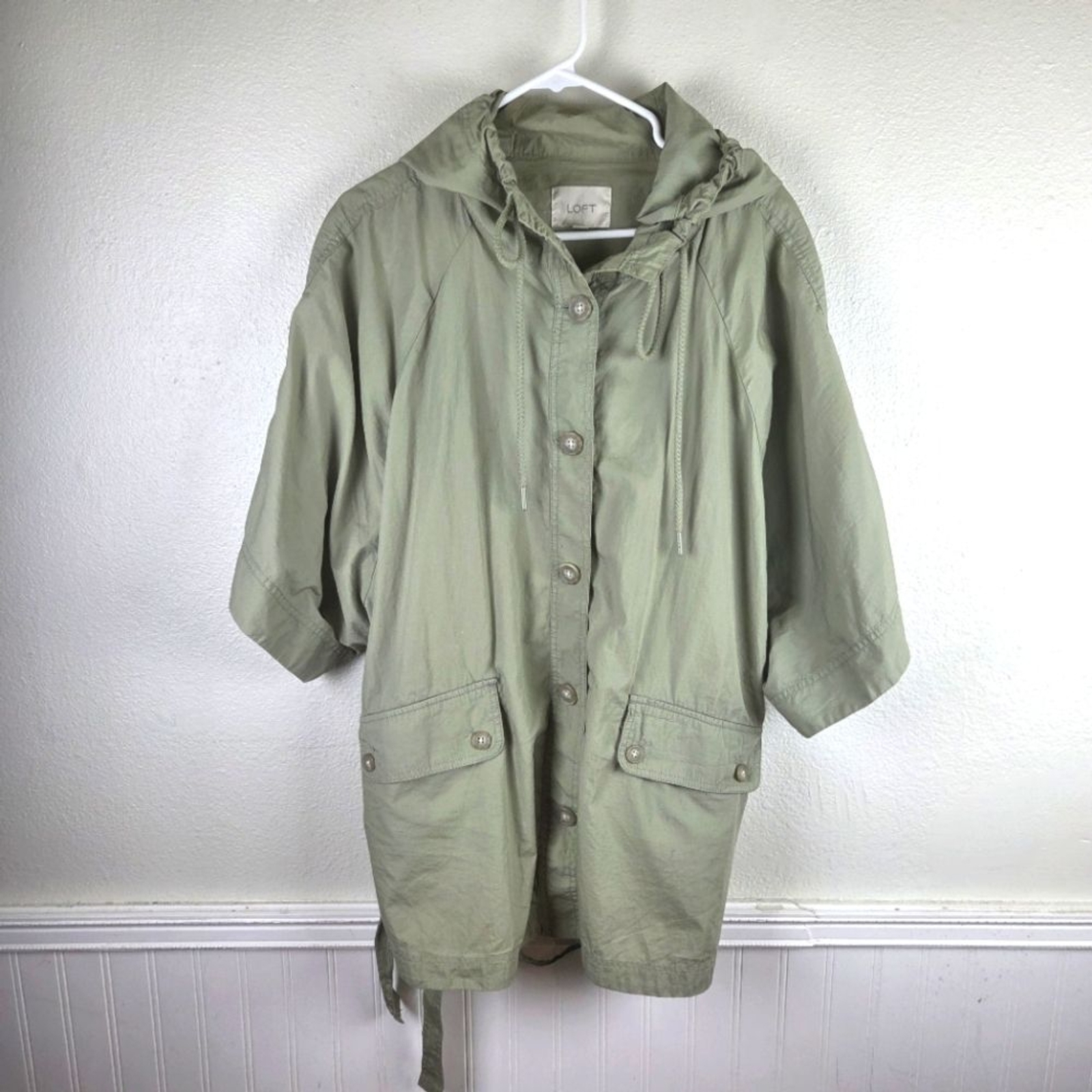 Women’s LOFT Light Green Hooded Cotton Lightweight Jacket Size XL