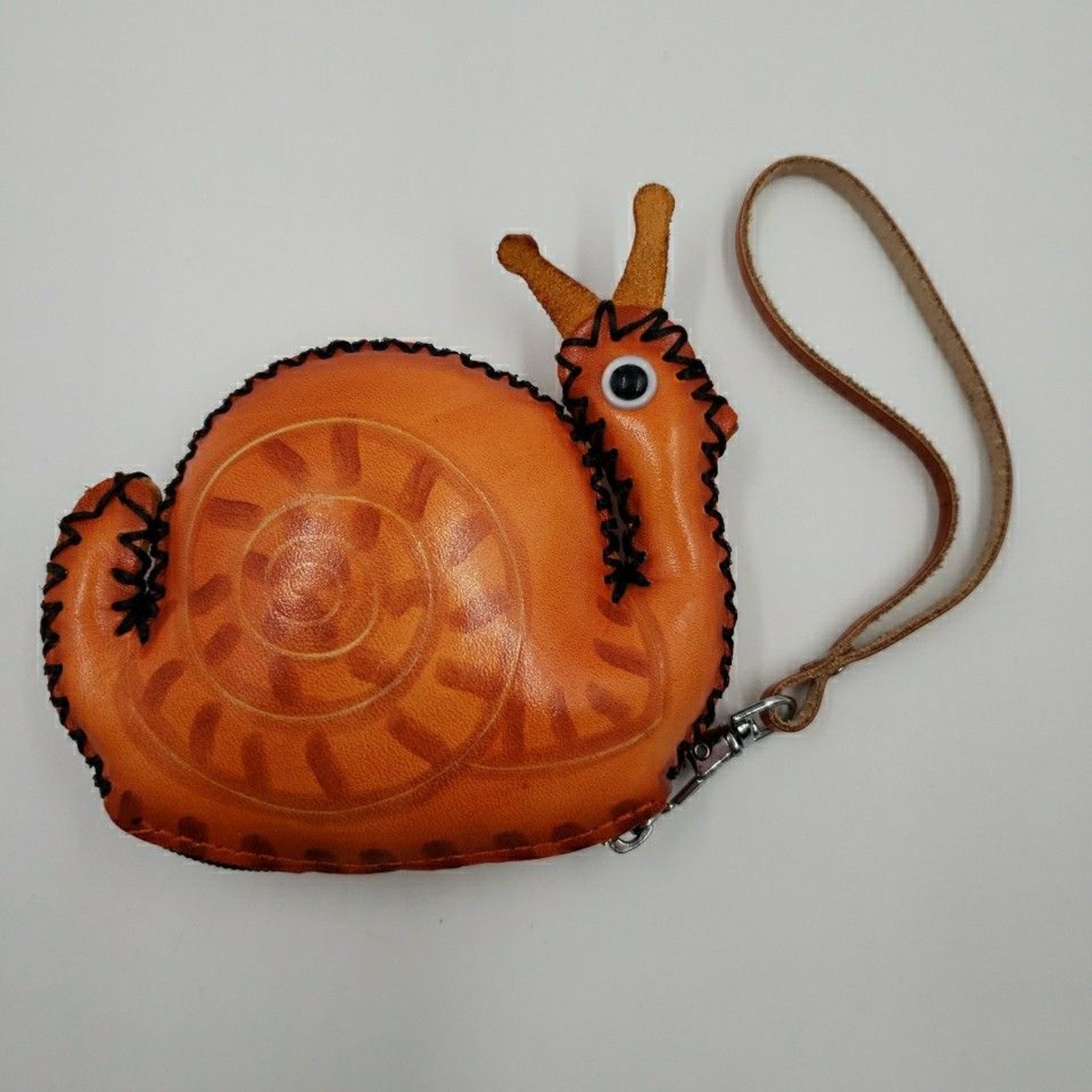 SNAIL Zip Pouch Pendant Creative Gift Jewelry Holder Handmade Leather Coin Purse