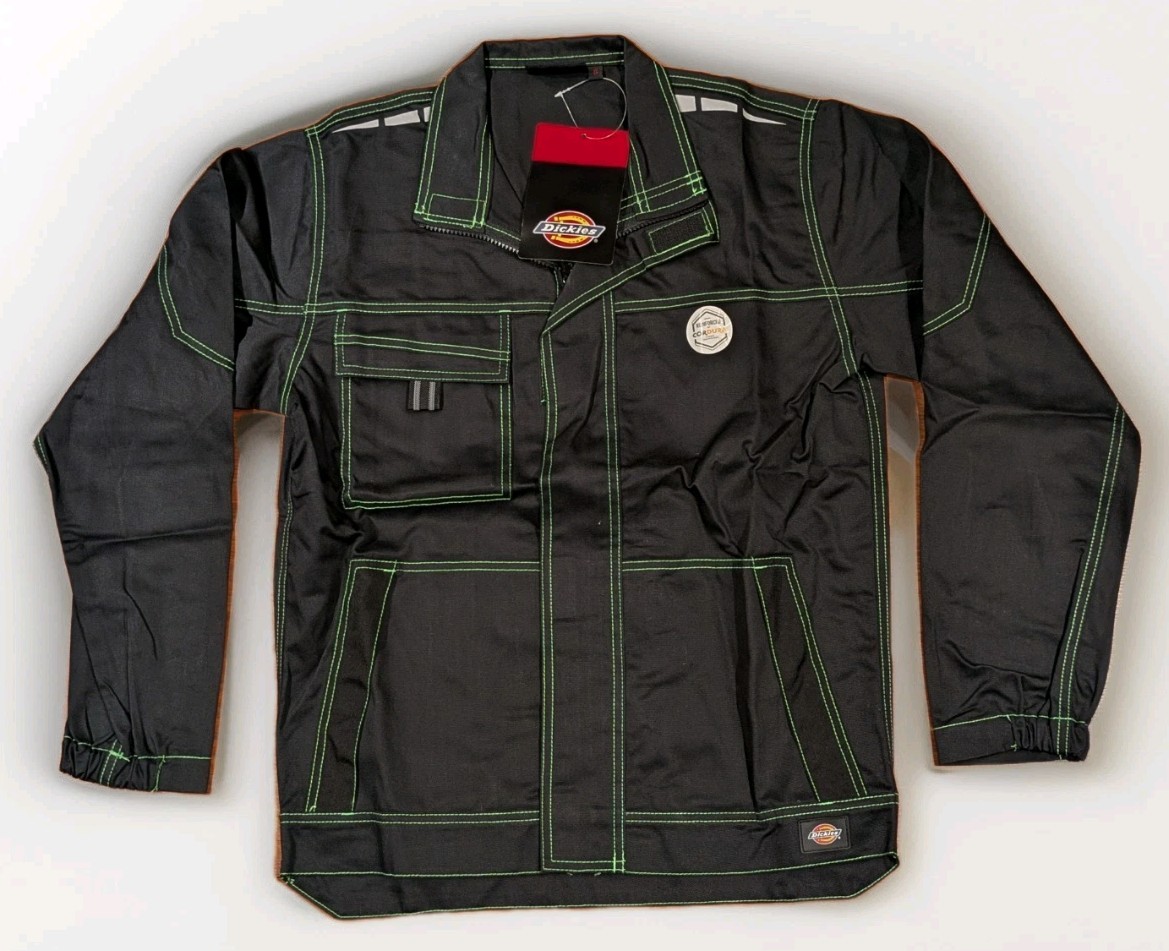 Dickies Cordura Work Jacket Mens Small Black Green Stitch Full Zip Utility NWT